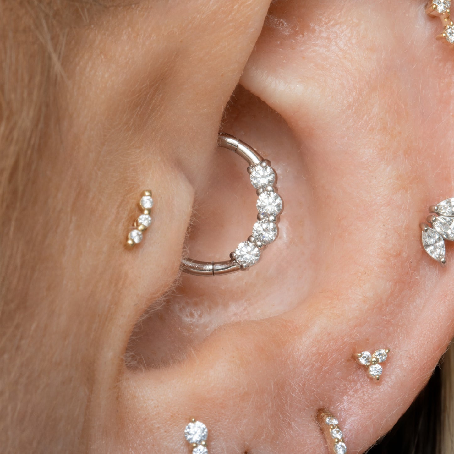 14k solid yellow gold tiny pixie flat back labret stud earring 8mm Cartilage Studs Laura Bond Jewellery
