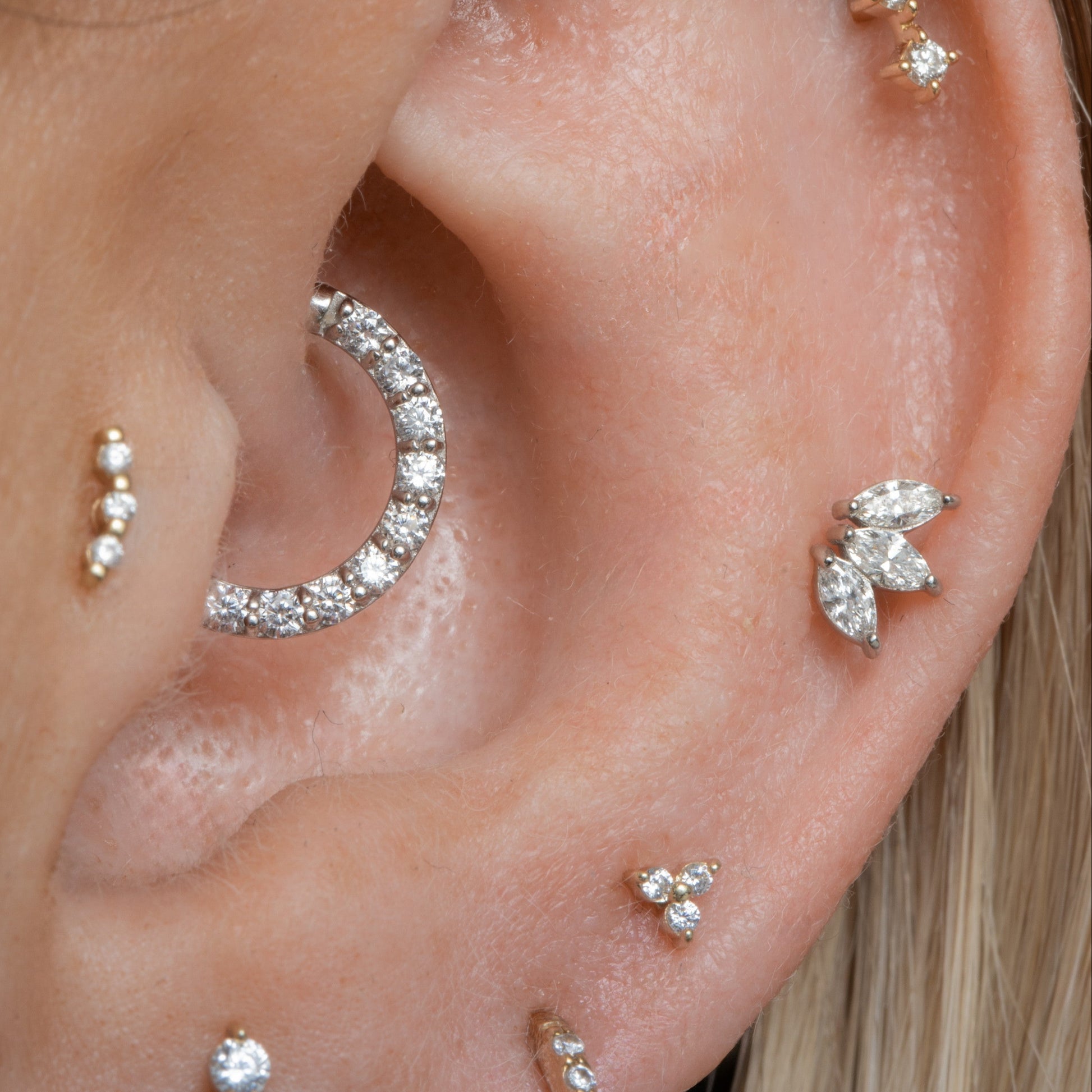 Laura Bond Jewellery Diamonds by Laura Bond - 14k solid white gold lotus marquise stud Cartilage Studs