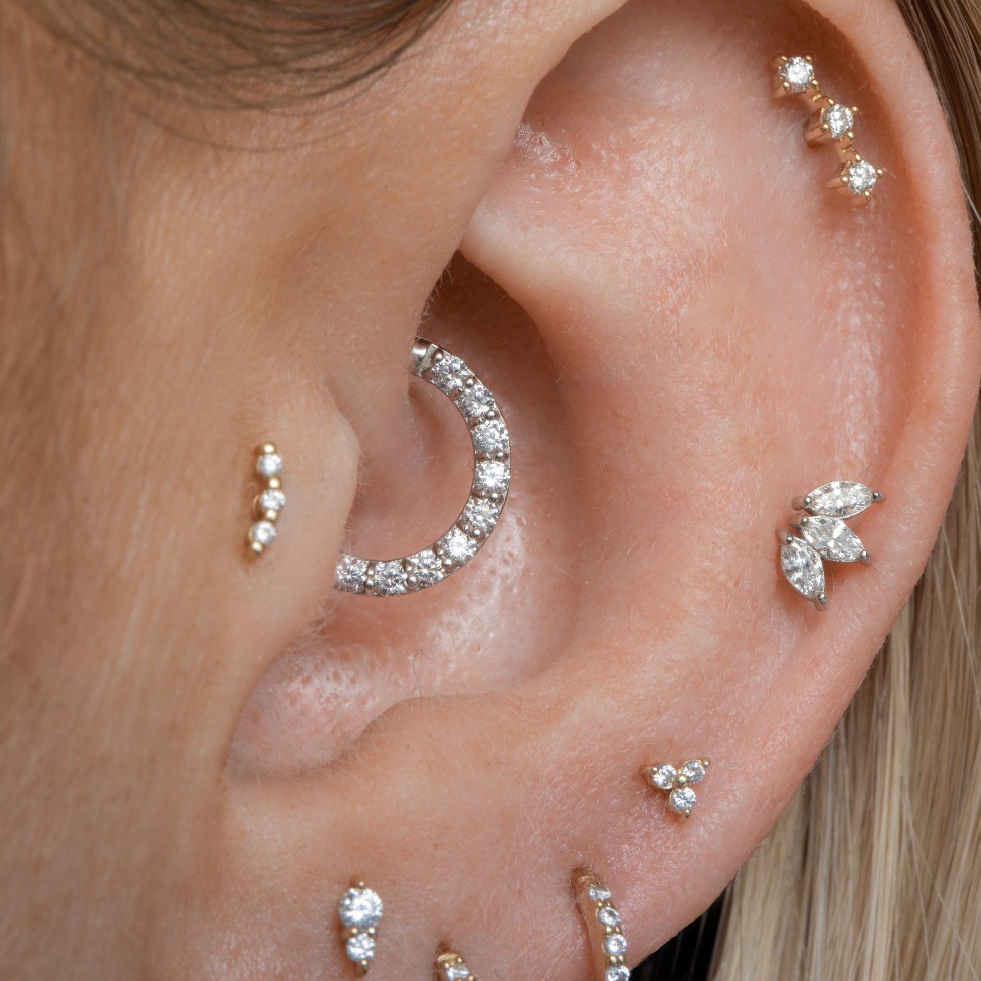 Laura Bond Jewellery 9k solid white gold 8mm 16g simple crystal hoop for daith or septum Huggies and Hoops