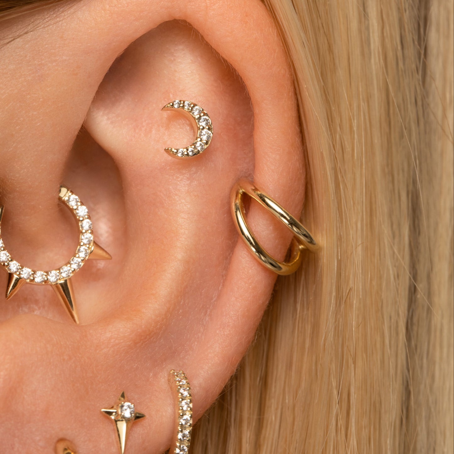 9k solid yellow gold double clicker hoop earring Huggies and Hoops Laura Bond Jewellery