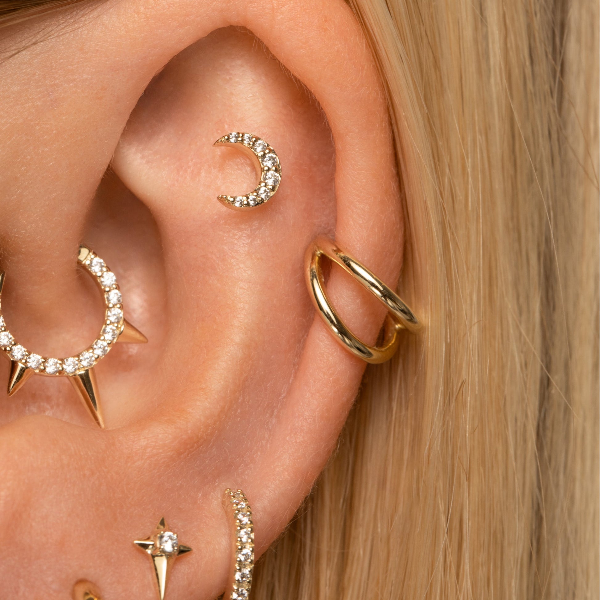 9k solid yellow gold double clicker hoop earring Huggies and Hoops Laura Bond Jewellery