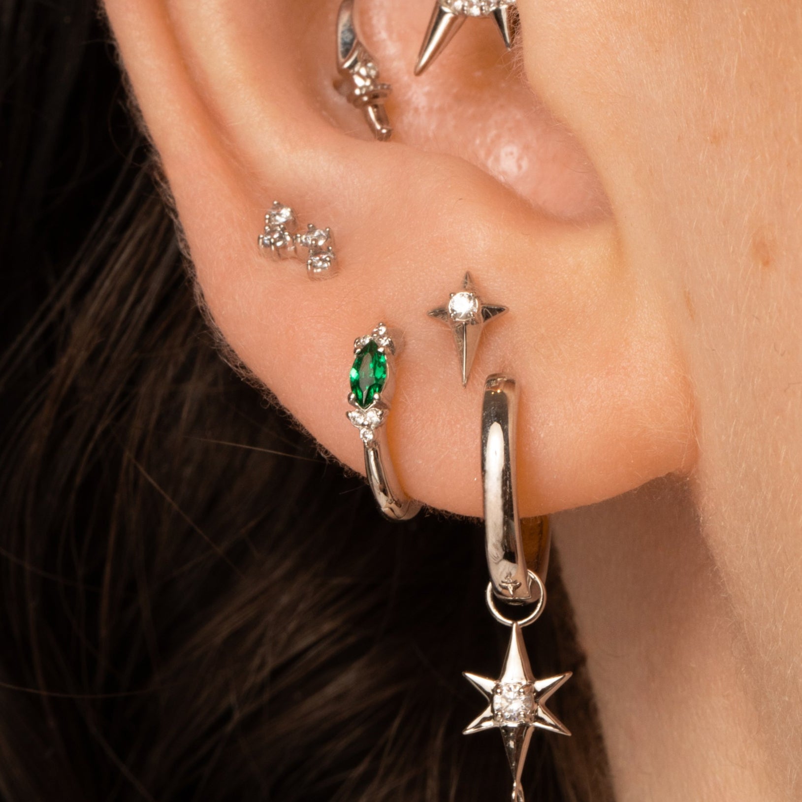 Laura Bond Jewellery 9k solid white gold Ivy marquise 8mm huggie hoop earring Huggies and Hoops