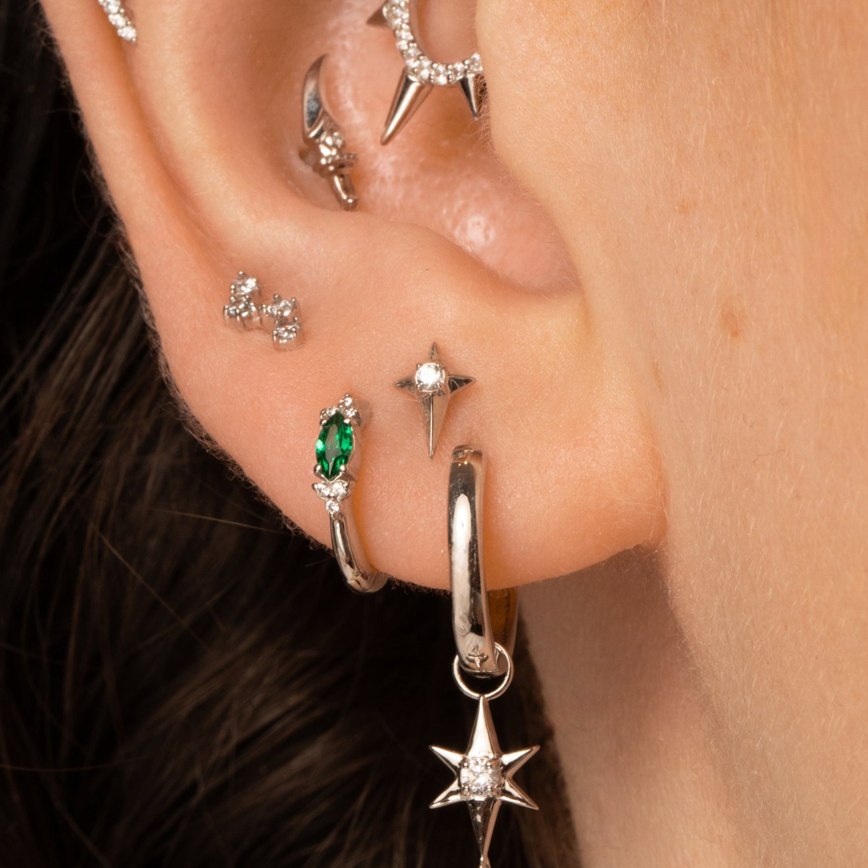 Laura Bond Jewellery 9k solid white gold Eclipta star flat back labret stud earring Cartilage Studs