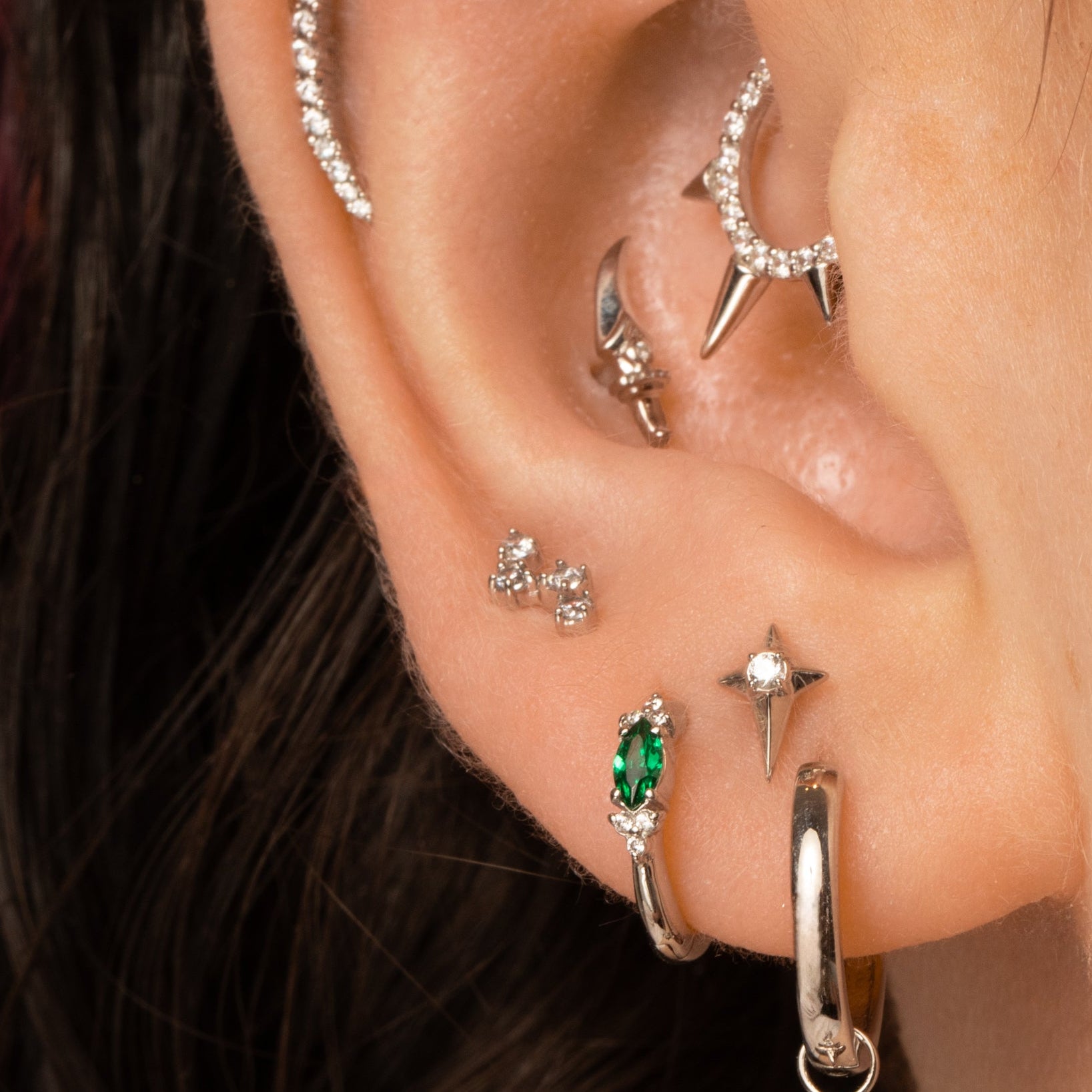 Laura Bond Jewellery The starlight stacking set - 9k solid white gold flat back labret stud earring set Stacking Sets