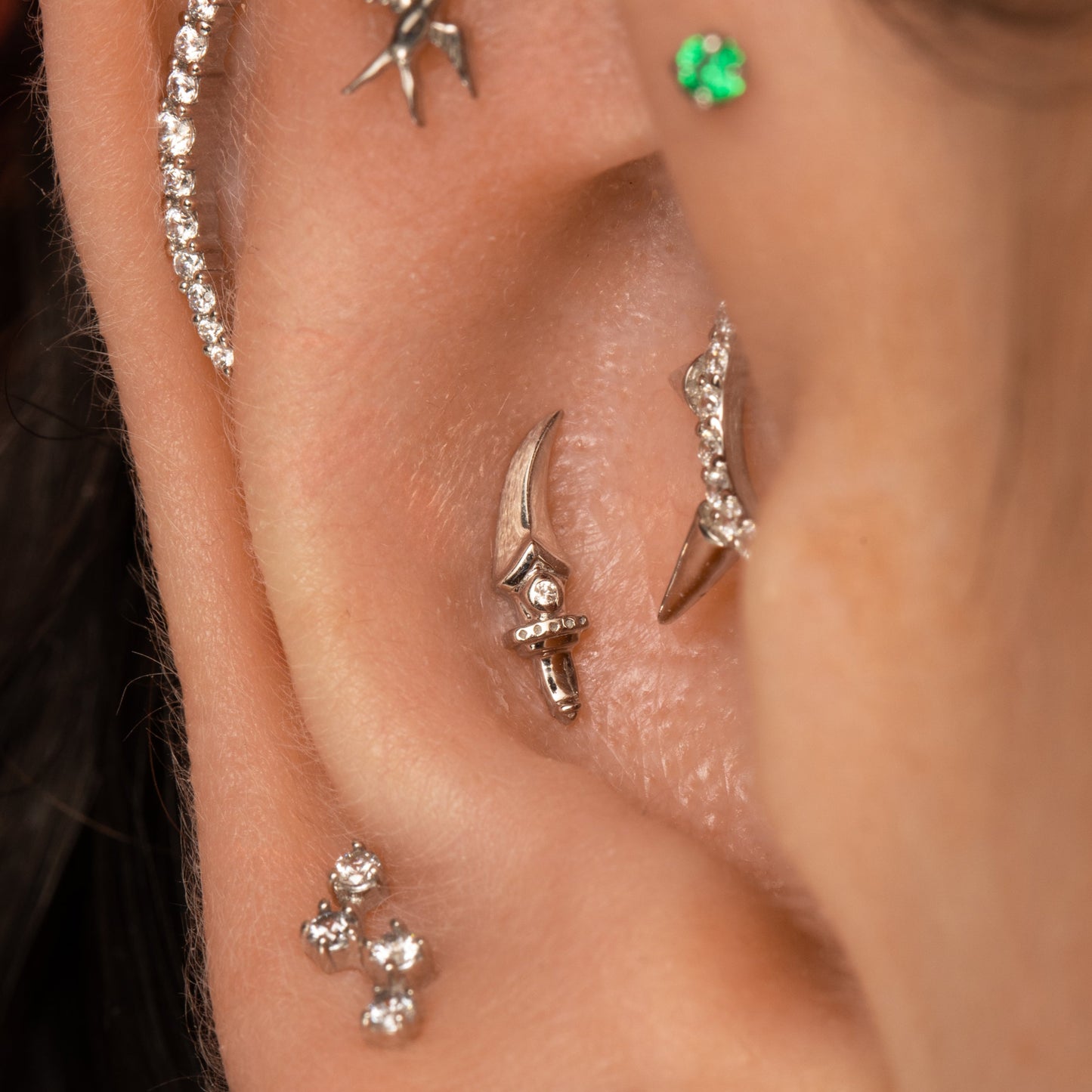 Laura Bond Jewellery The gothic stacking set - 9k solid white gold flat back labret stud earring set Stacking Sets