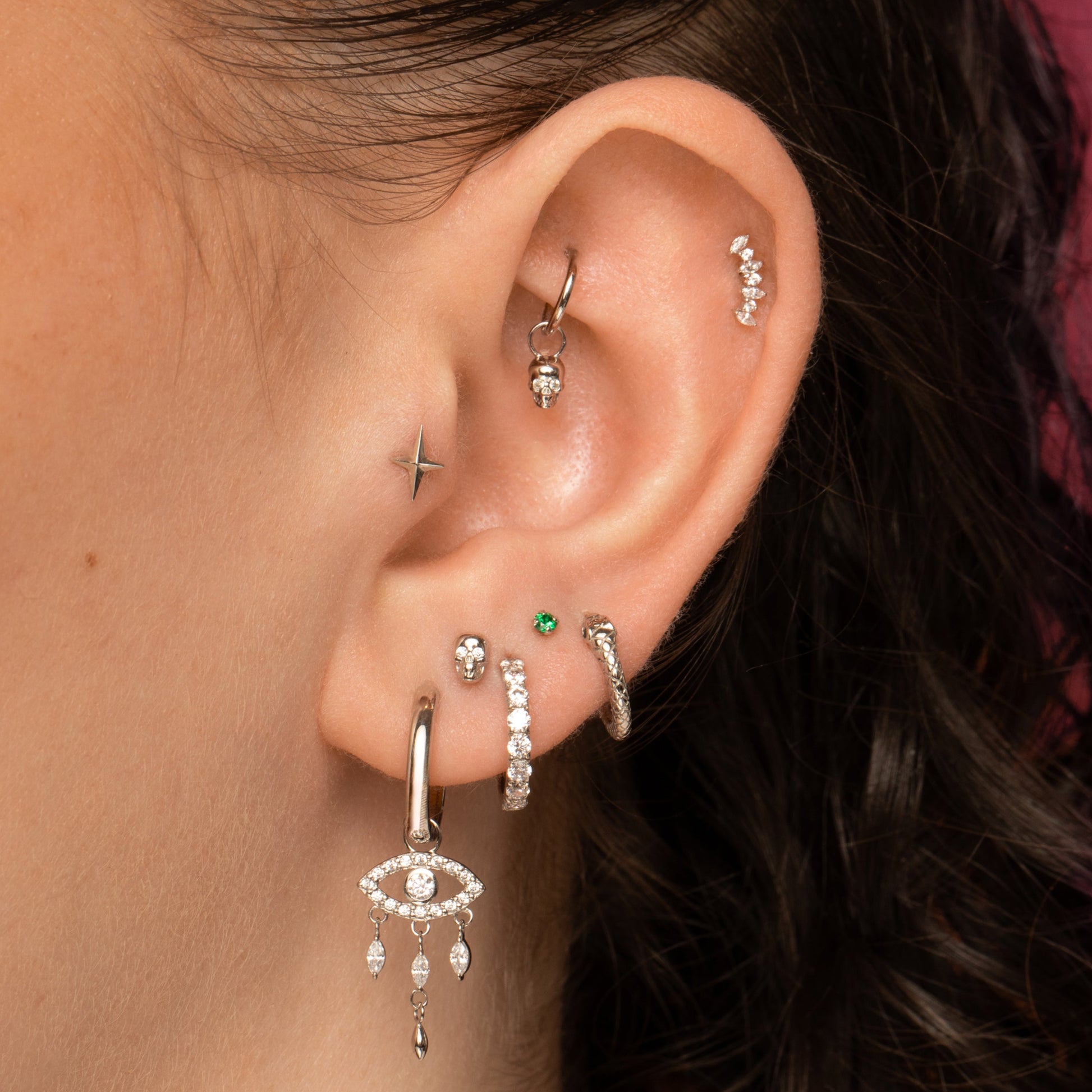 Laura Bond Jewellery 14k solid white gold Sparkling Skull labret stud earring Cartilage Studs