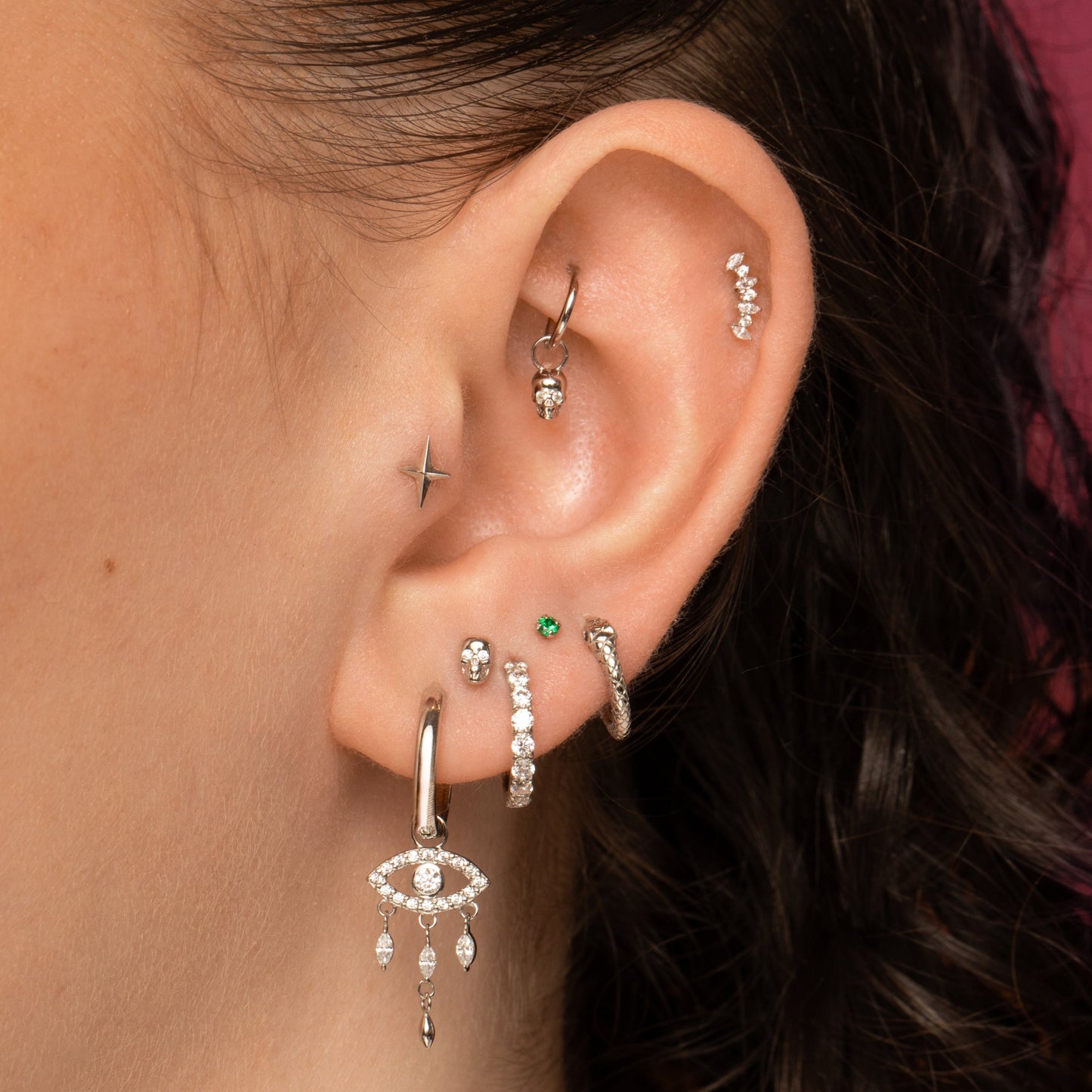 Laura Bond Jewellery 14k solid white gold Faceted Star labret stud earring Cartilage Studs