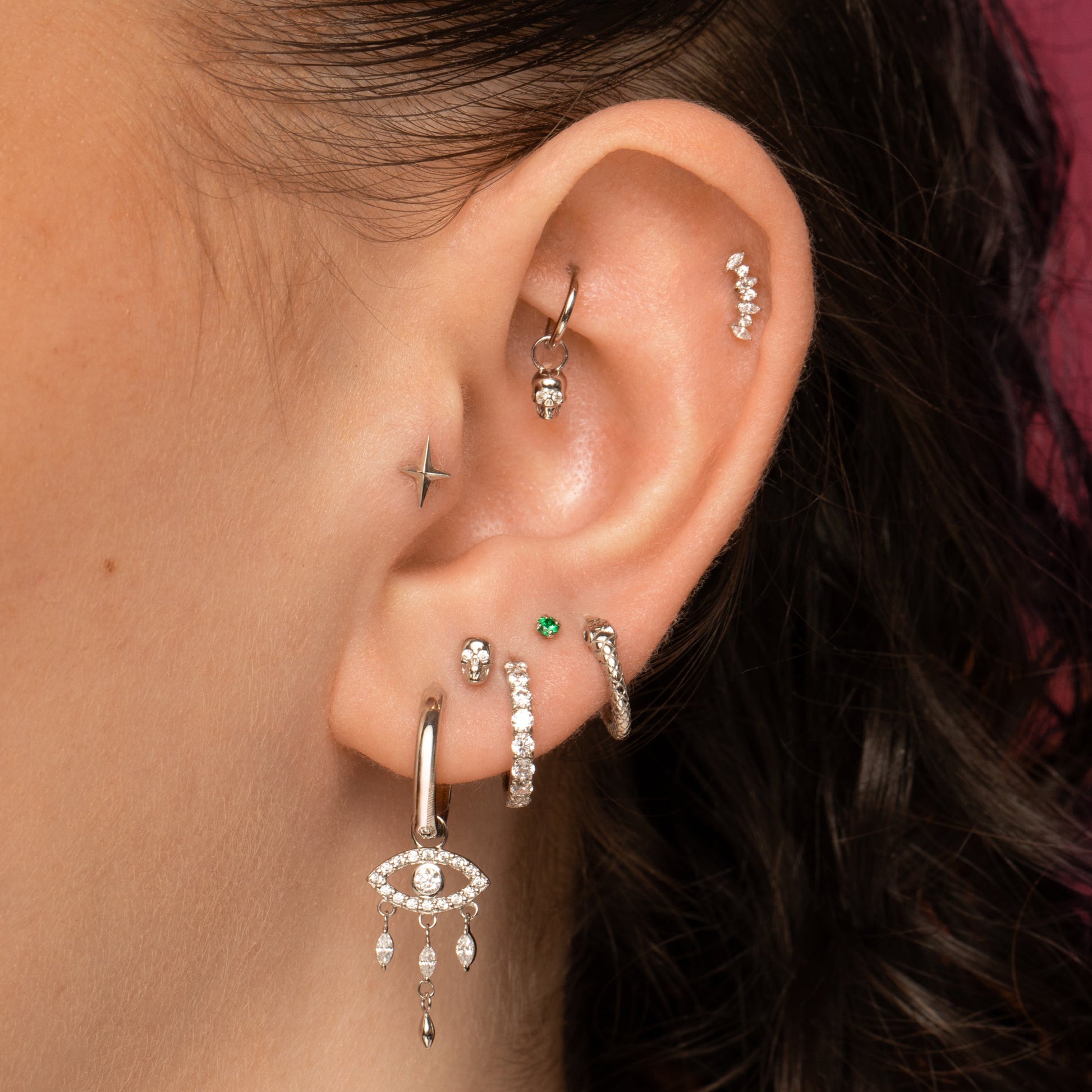 Laura Bond Jewellery 14k solid white gold Faceted Star labret stud earring Cartilage Studs