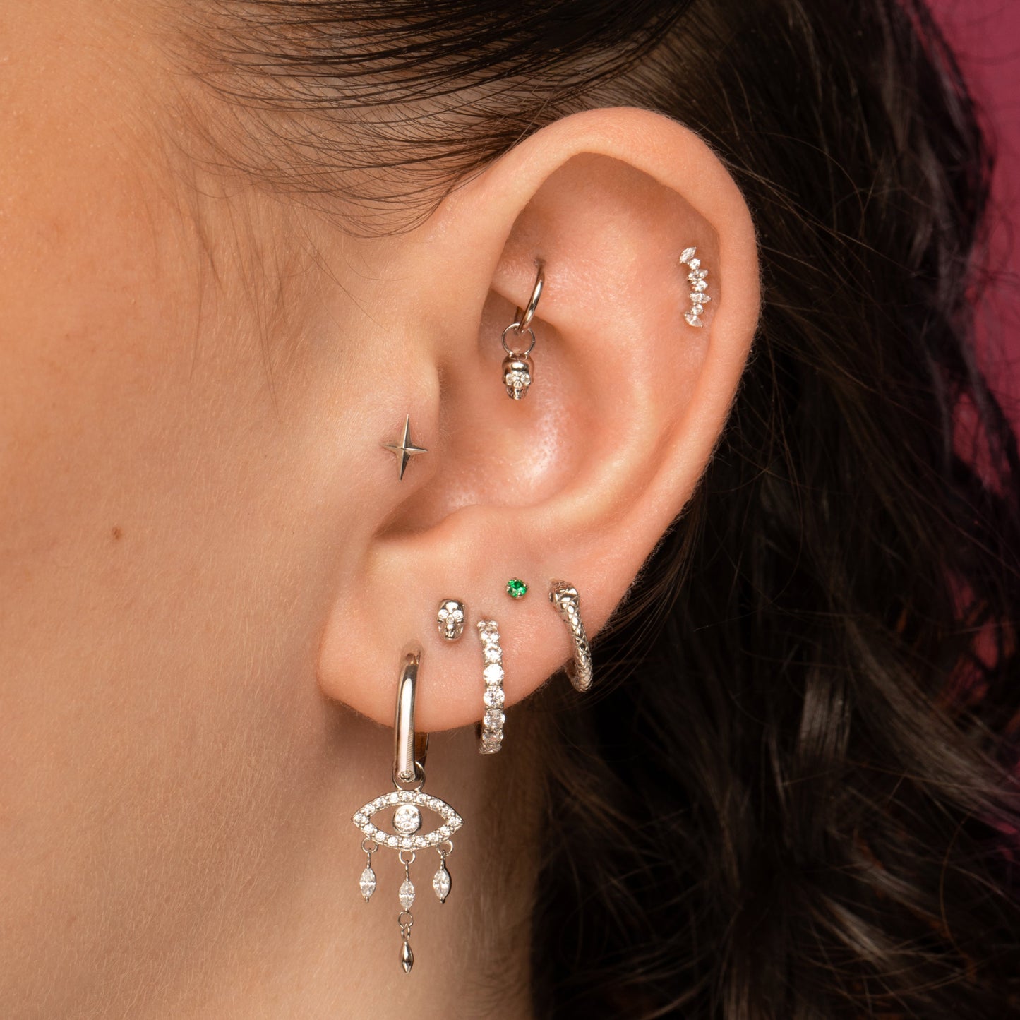 Laura Bond Jewellery The gothic stacking set - 9k solid white gold flat back labret stud earring set Stacking Sets