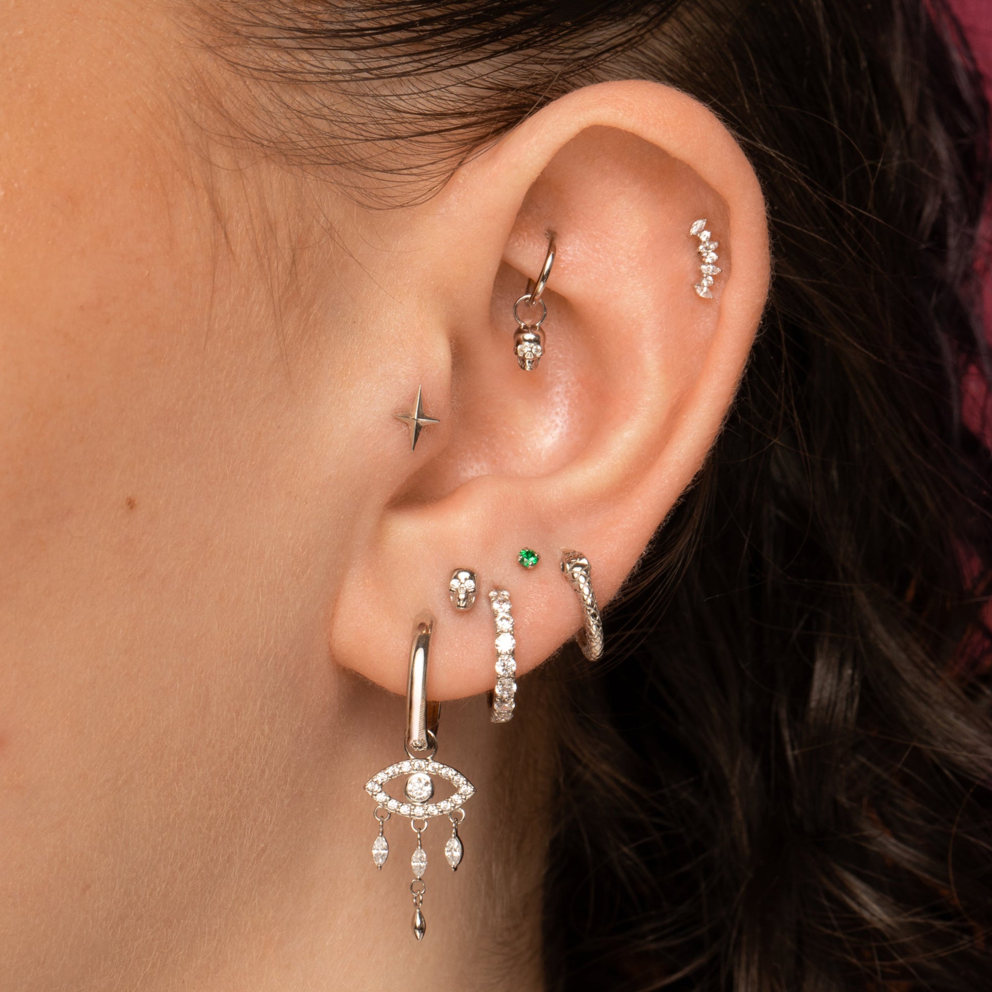 Laura Bond Jewellery 9k solid white gold tiny green crystal gem 2mm flat back labret stud earring Cartilage Studs