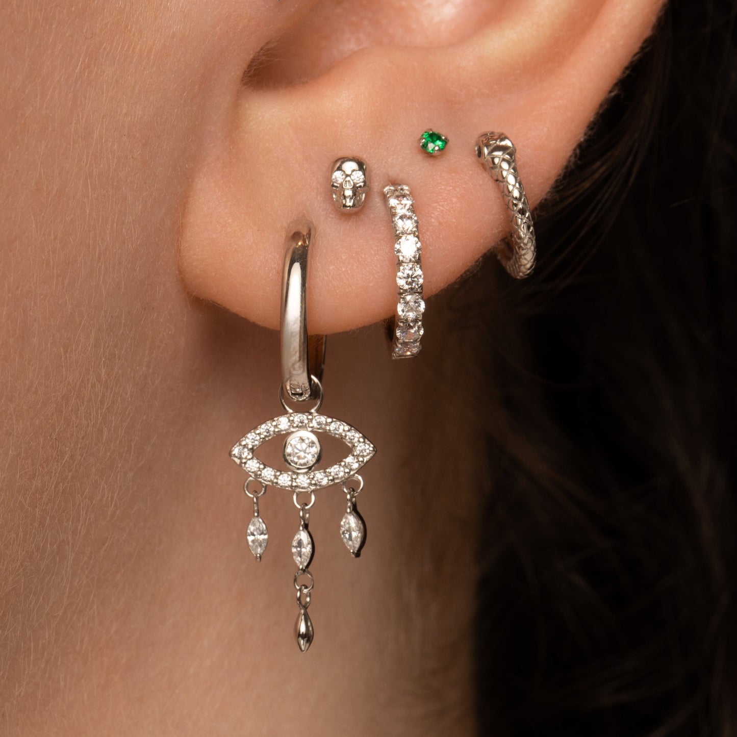 Laura Bond Jewellery 9k solid white gold Mystic Eye marquise drop earring charm Chains and Charms