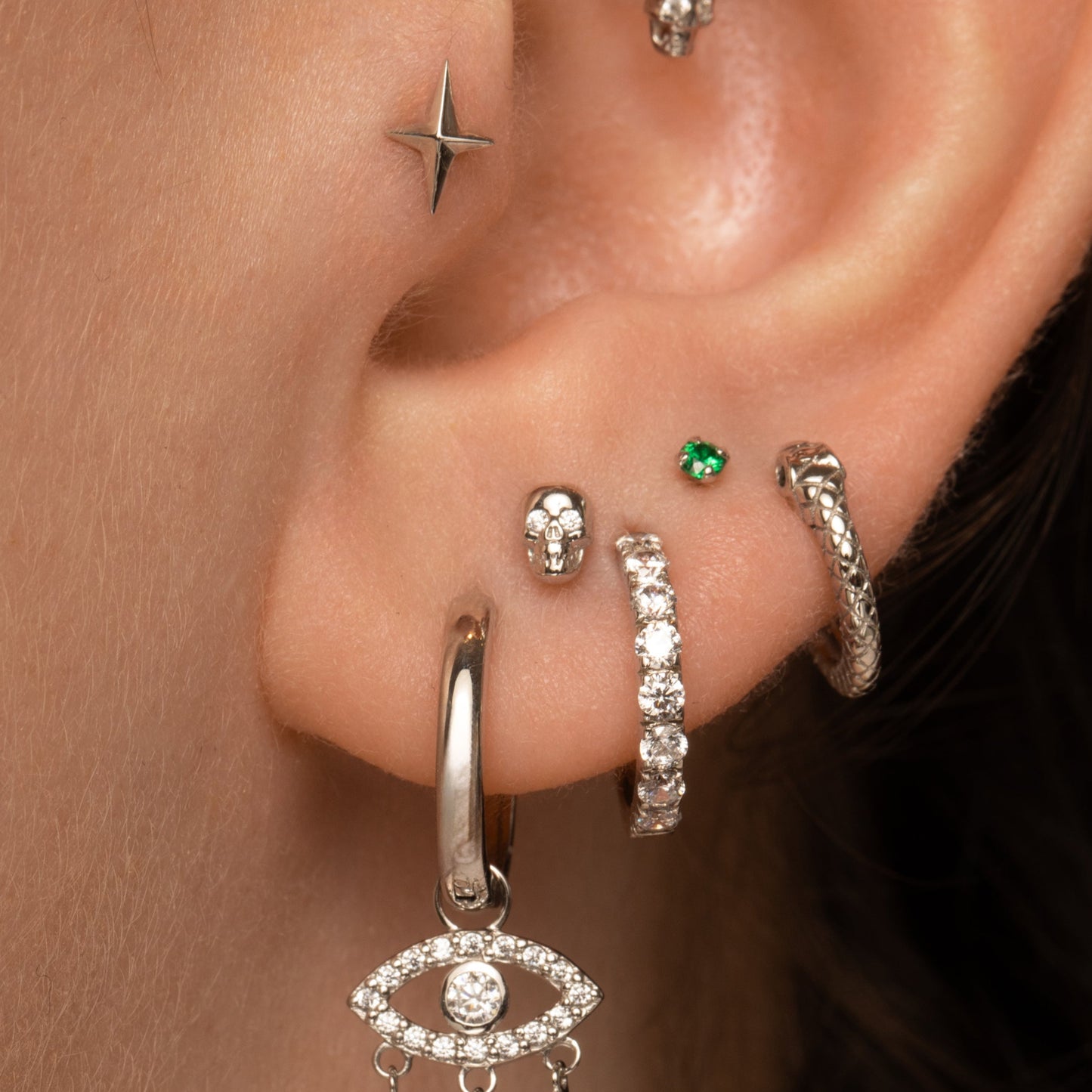 Laura Bond Jewellery 14k solid white gold Sparkling Skull labret stud earring Cartilage Studs