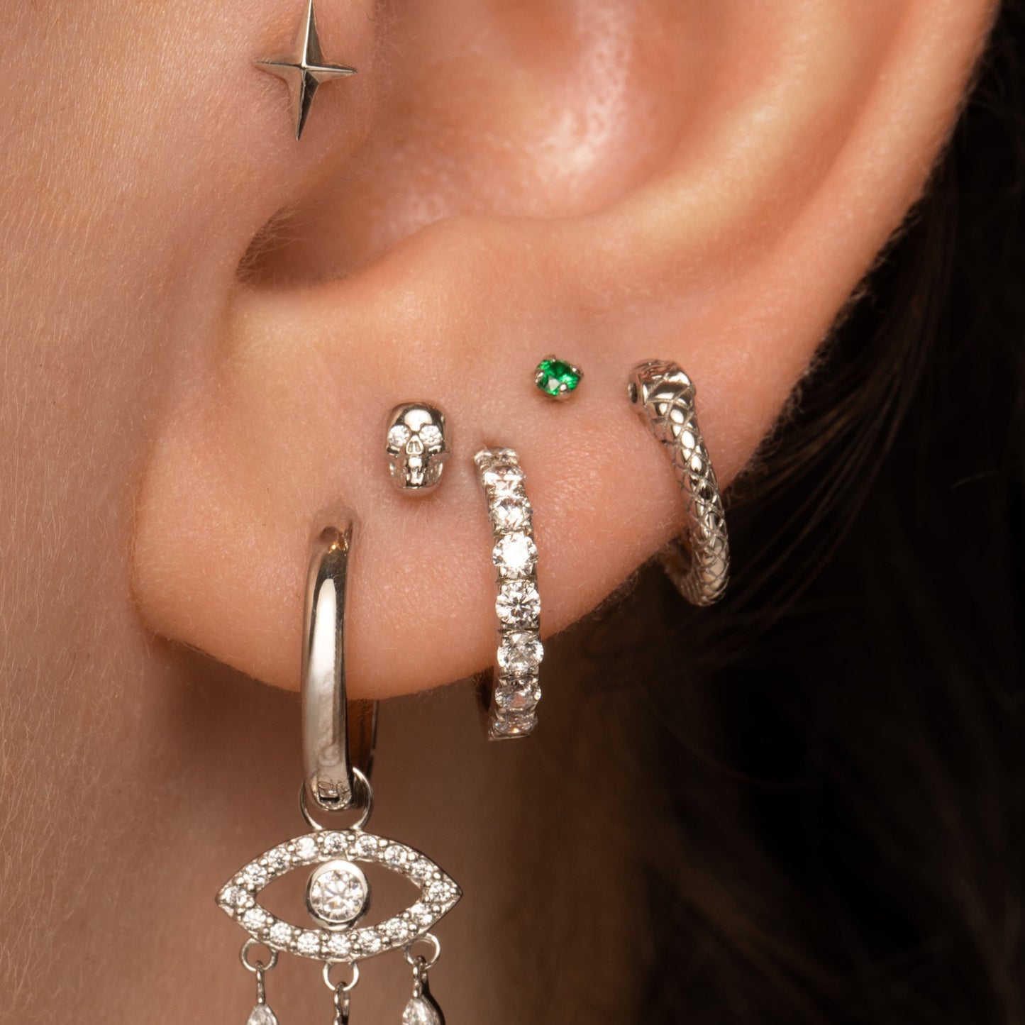 Laura Bond Jewellery 9k solid white gold tiny green crystal gem 2mm flat back labret stud earring Cartilage Studs