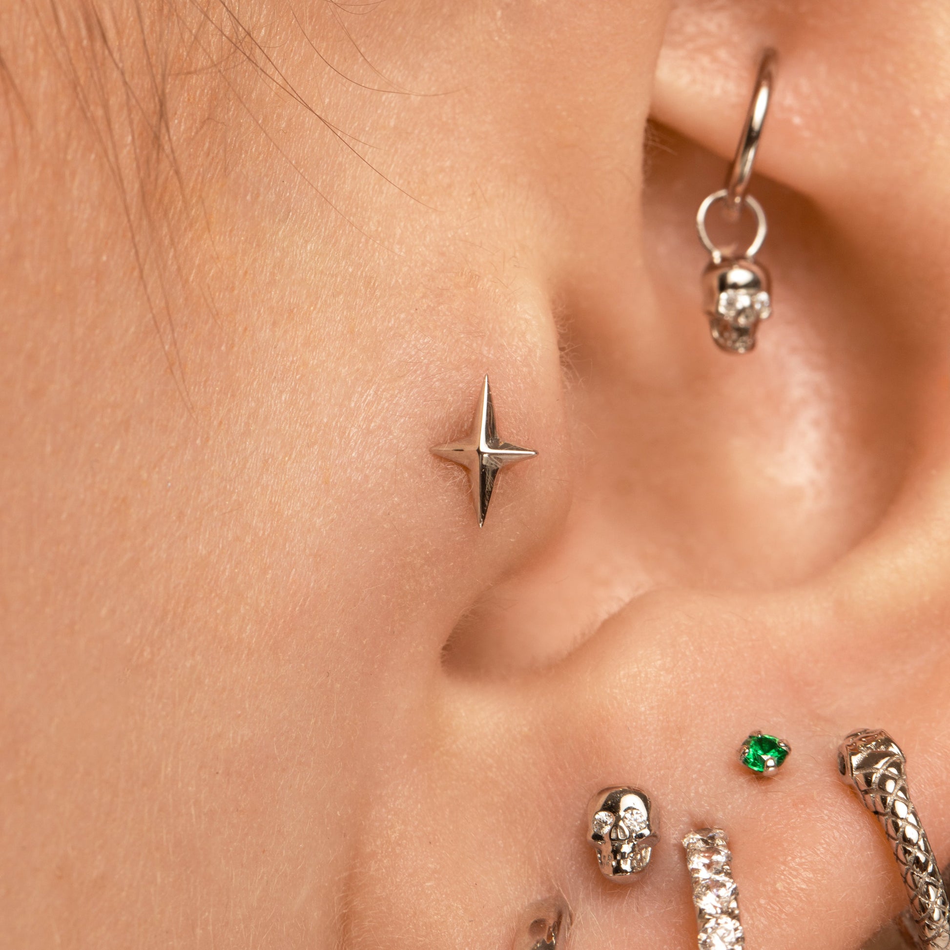 Laura Bond Jewellery 14k solid white gold Faceted Star labret stud earring Cartilage Studs