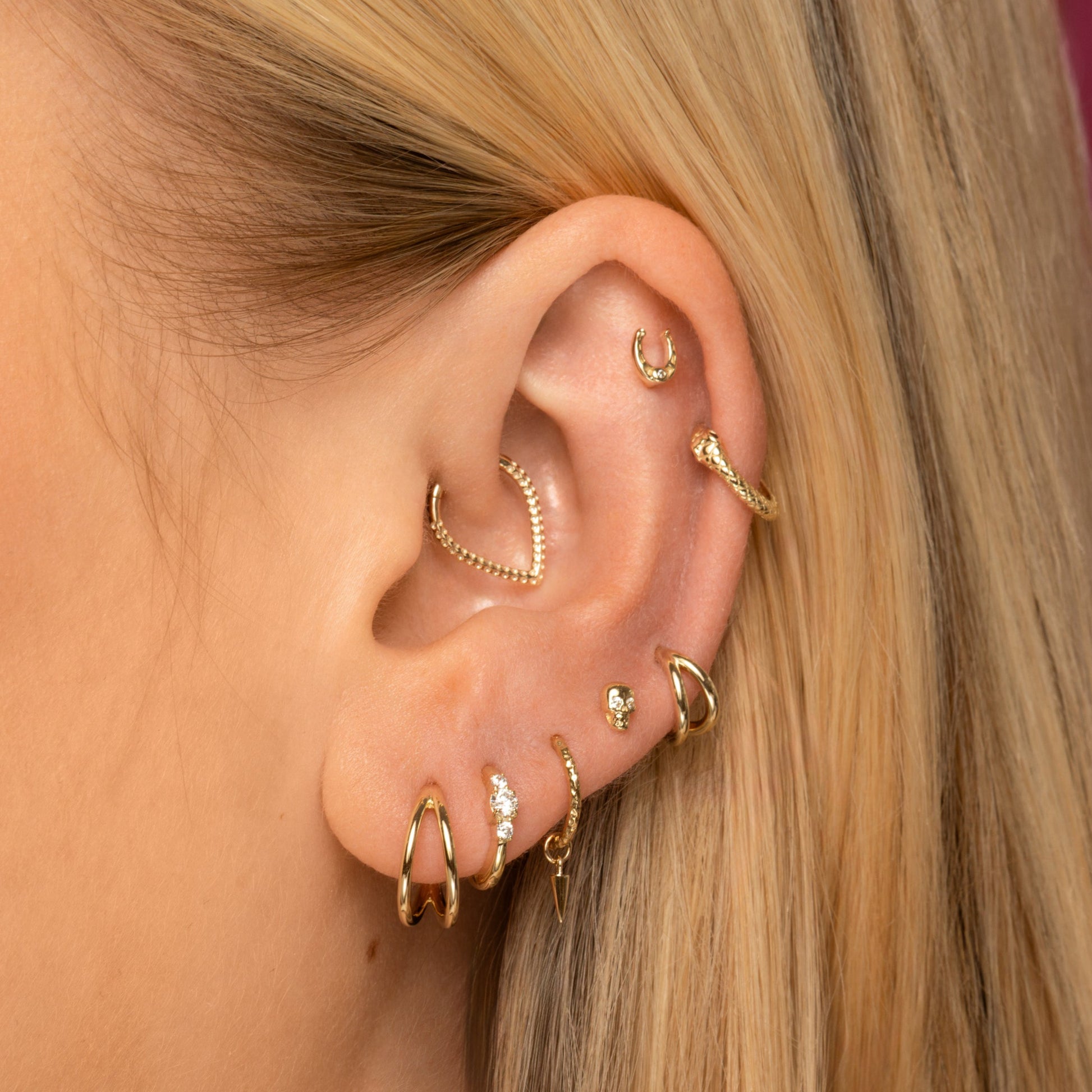 9k solid yellow gold double clicker hoop earring Huggies and Hoops Laura Bond Jewellery