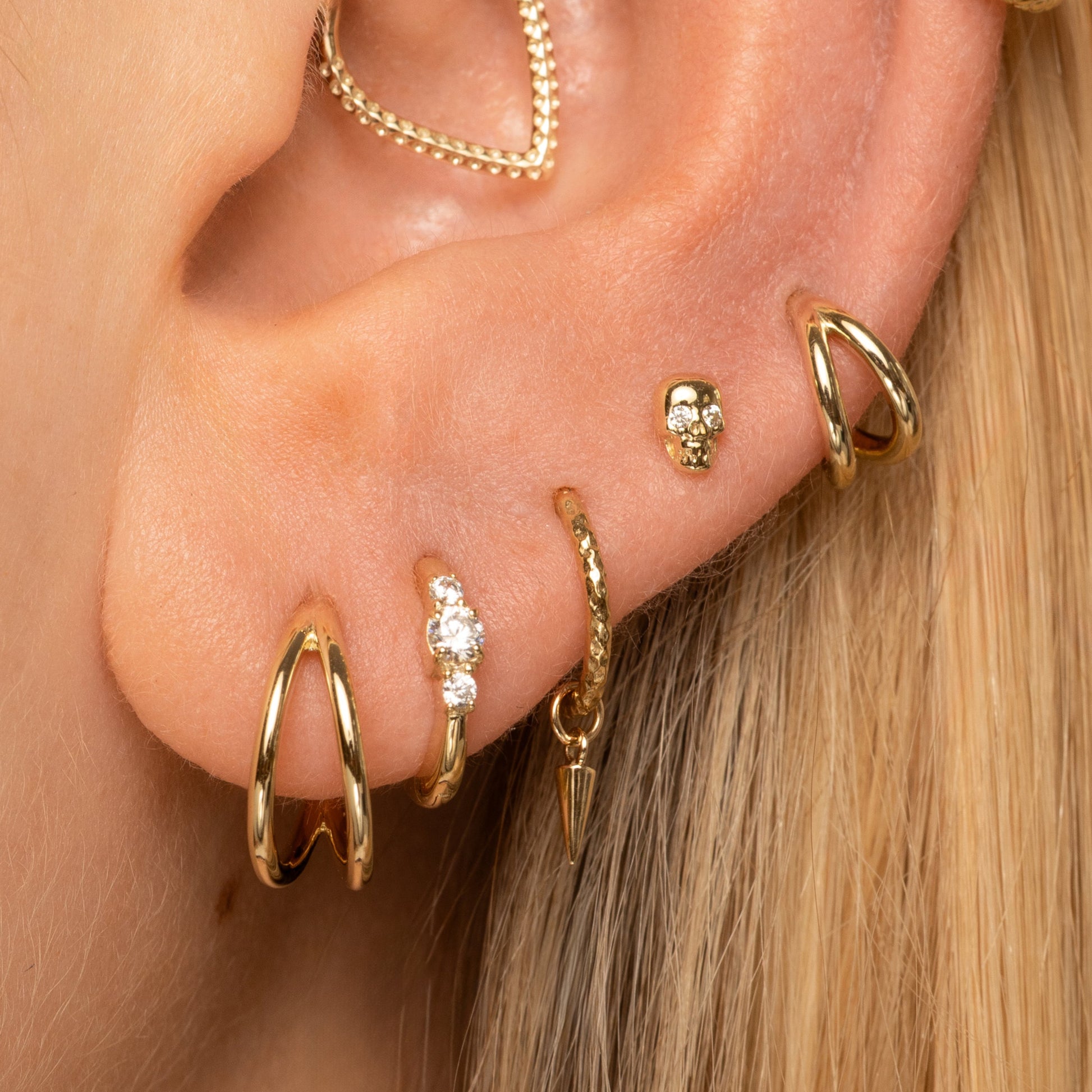 9k solid yellow gold double clicker hoop earring Huggies and Hoops Laura Bond Jewellery