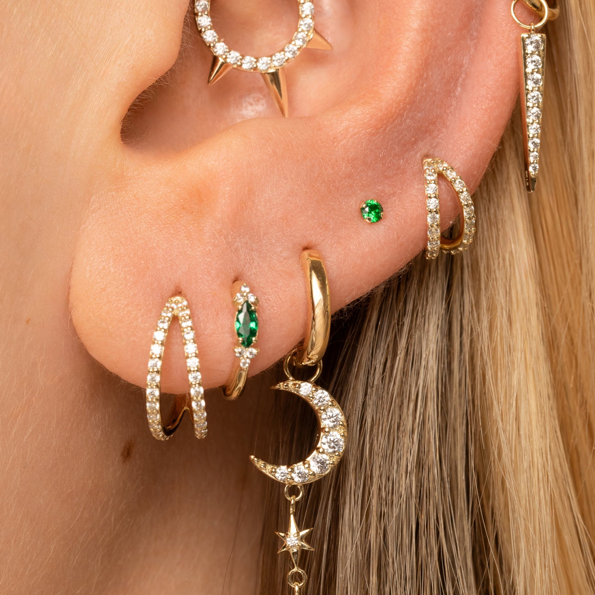 Laura Bond Jewellery 9k solid yellow gold double crystal clicker clicker hoop earring Huggies and Hoops