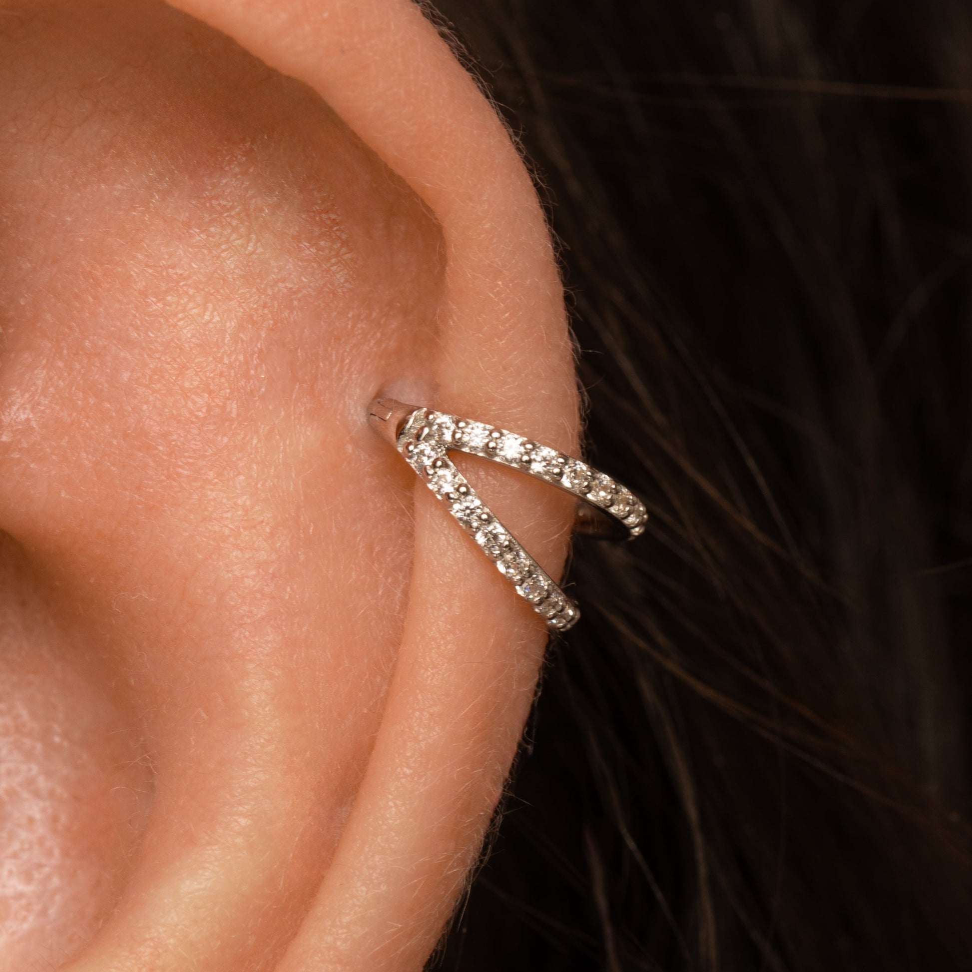 Laura Bond Jewellery 9k solid white gold double crystal clicker clicker hoop earring Huggies and Hoops