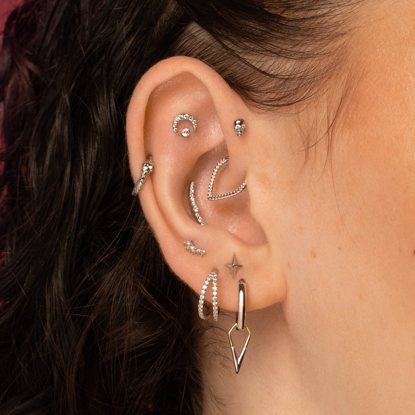 Laura Bond Jewellery 14k solid white gold Faceted Star labret stud earring Cartilage Studs
