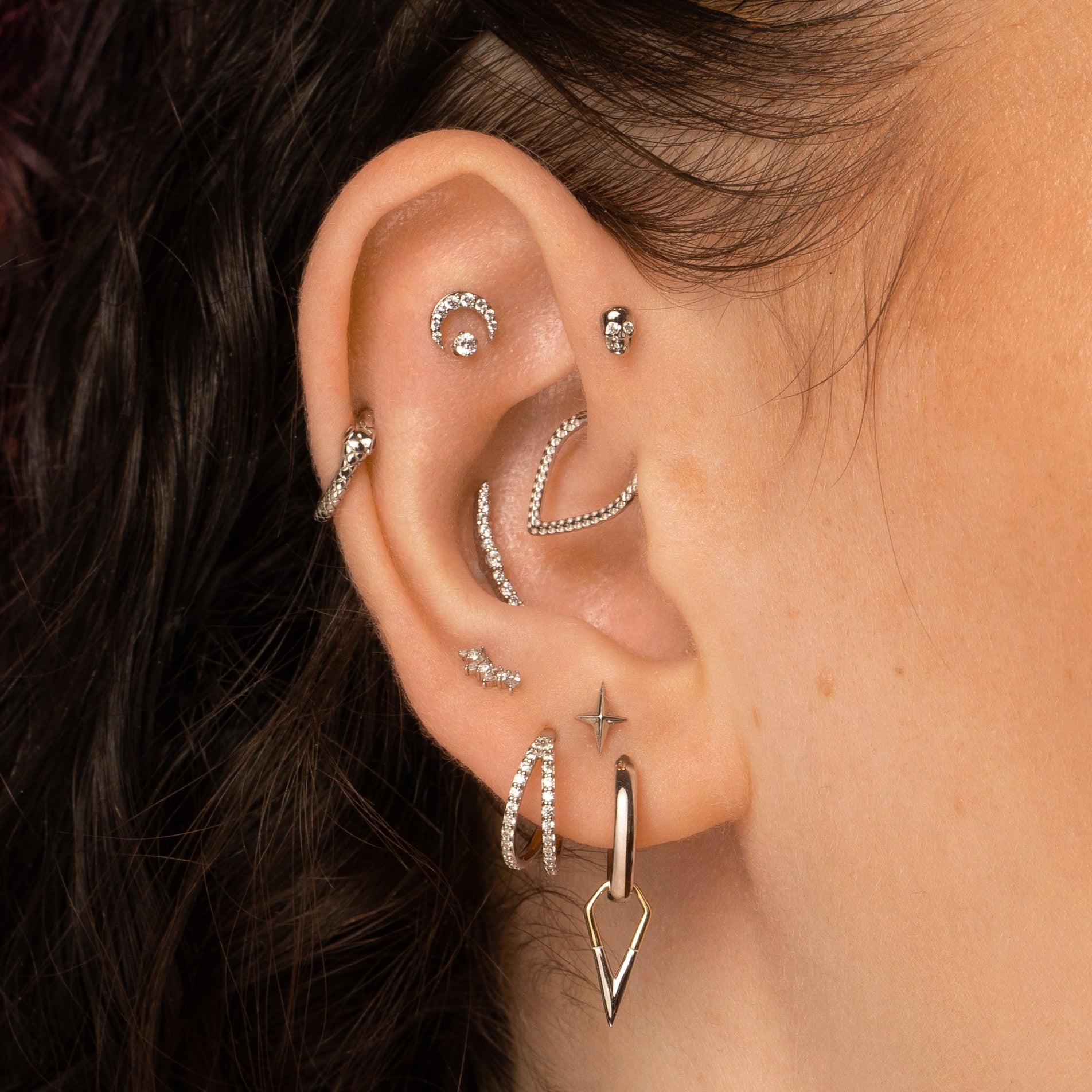 Laura Bond Jewellery 14k solid white gold Sparkling Skull labret stud earring Cartilage Studs