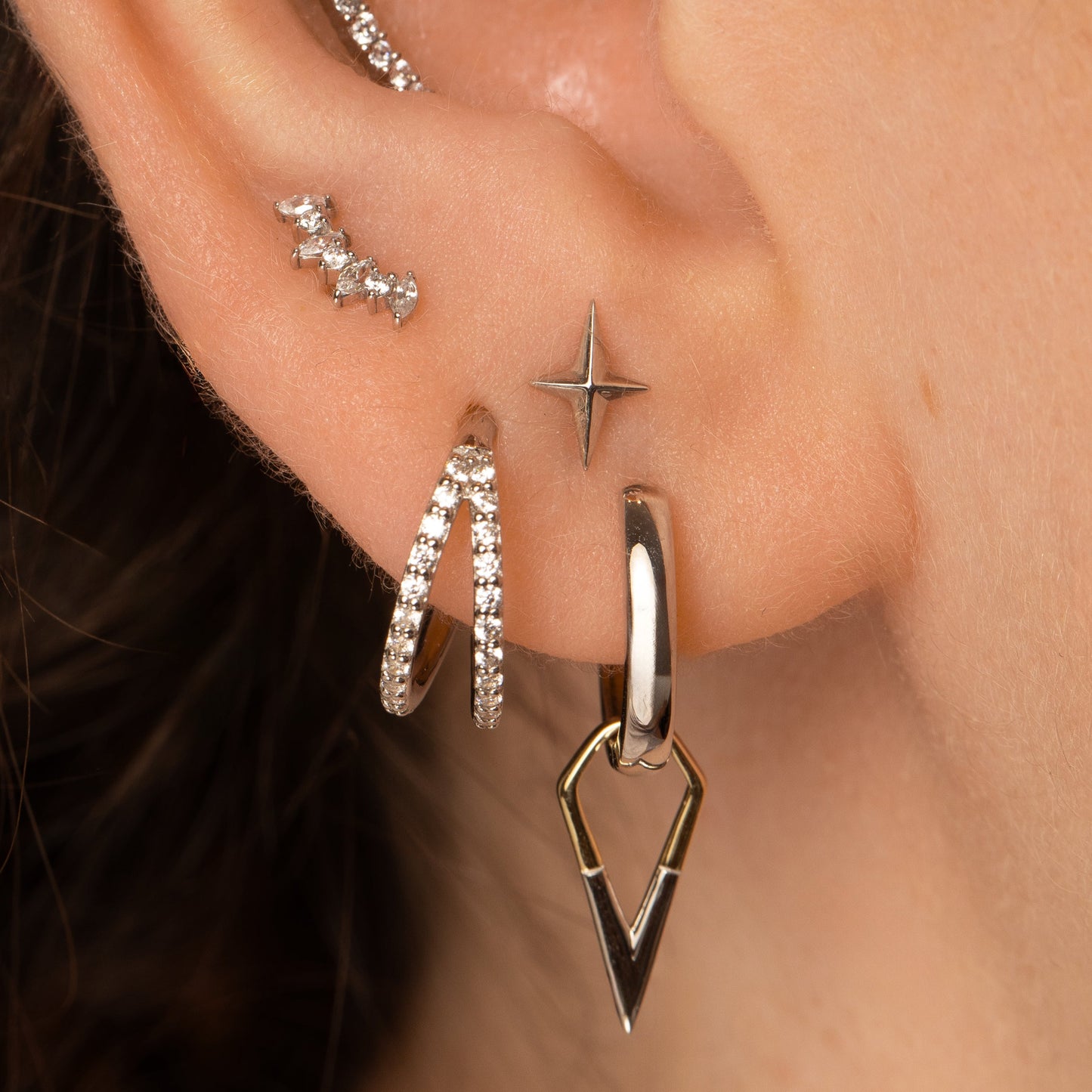 Laura Bond Jewellery 14k solid white gold Faceted Star labret stud earring Cartilage Studs