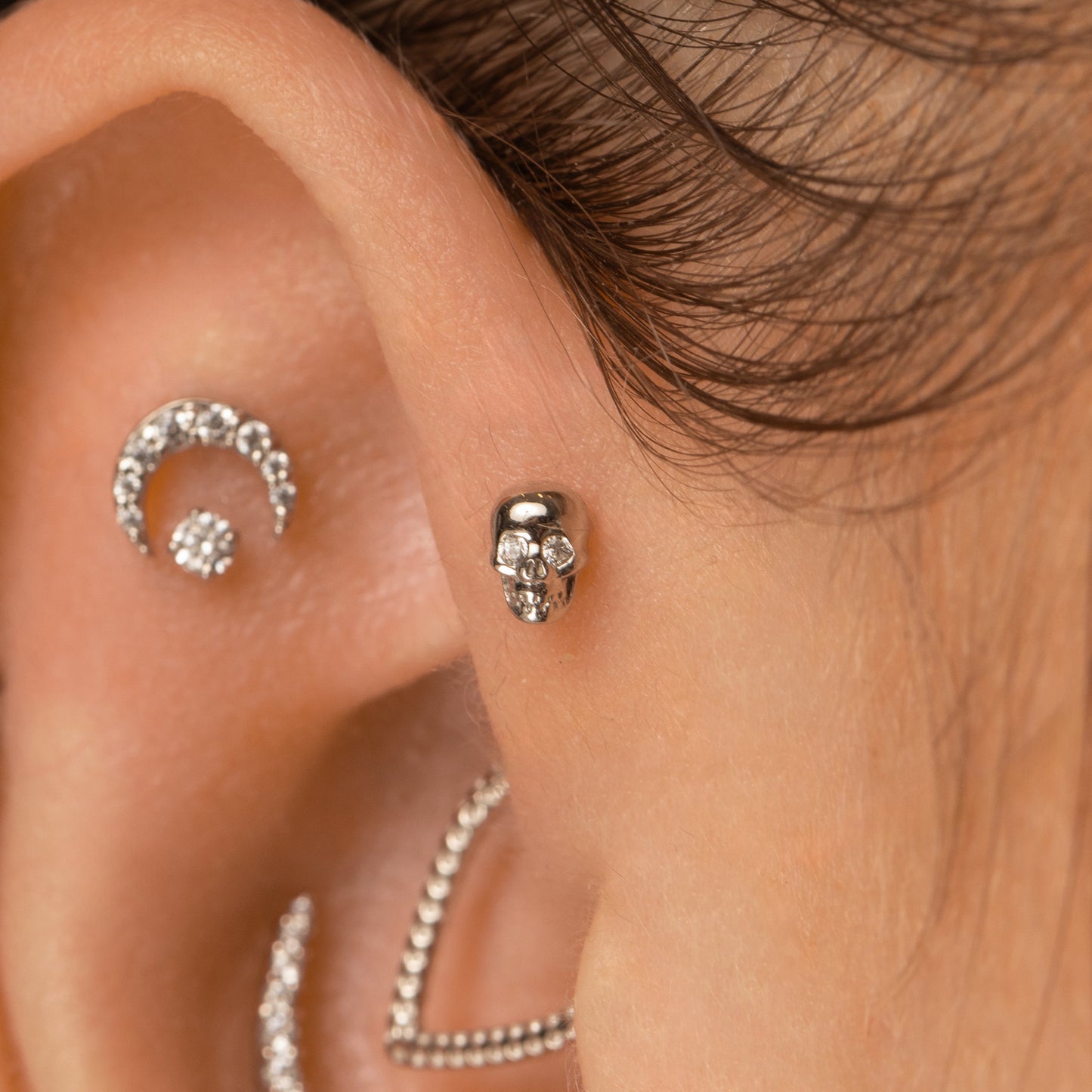 Laura Bond Jewellery 14k solid white gold Sparkling Skull labret stud earring Cartilage Studs