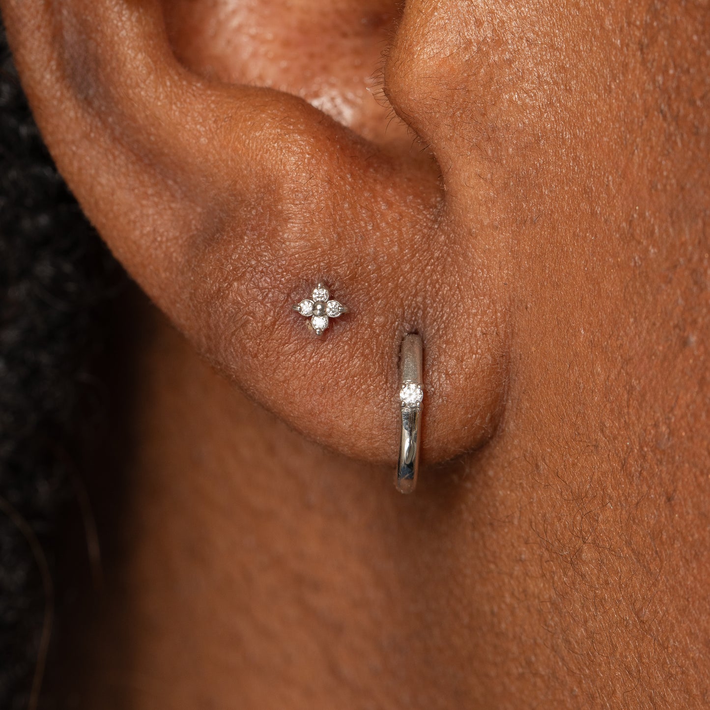 Laura Bond Jewellery 14k solid white gold Lady Luck flat back labret stud earring Cartilage Studs