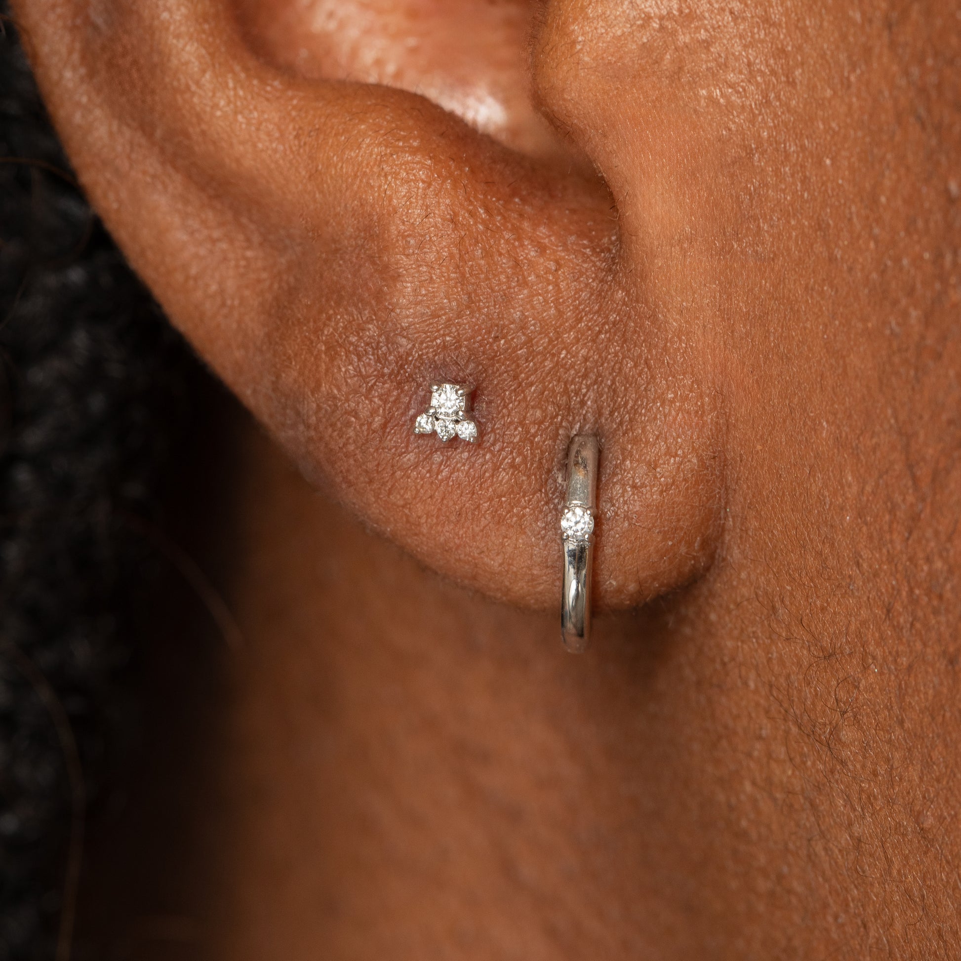 Laura Bond Jewellery 14k solid white gold Elsie flat back diamond labret stud earring Cartilage Studs
