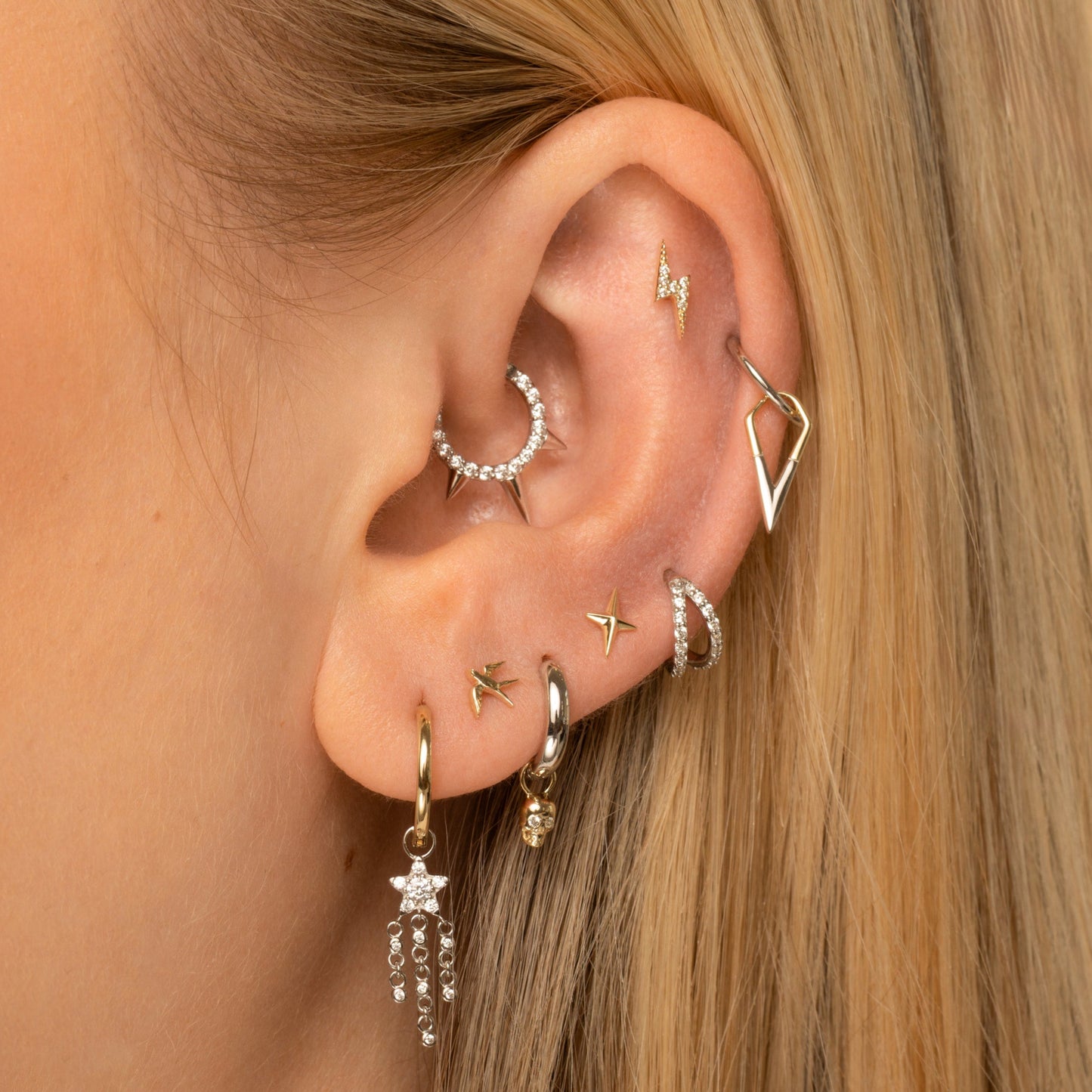 Laura Bond Jewellery 9k solid white gold double crystal clicker clicker hoop earring Huggies and Hoops