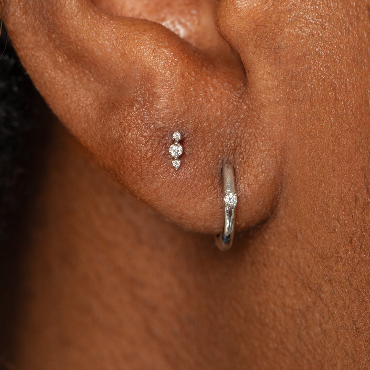 Laura Bond Jewellery 14k solid white gold Iris diamond flat back labret stud earring Cartilage Studs