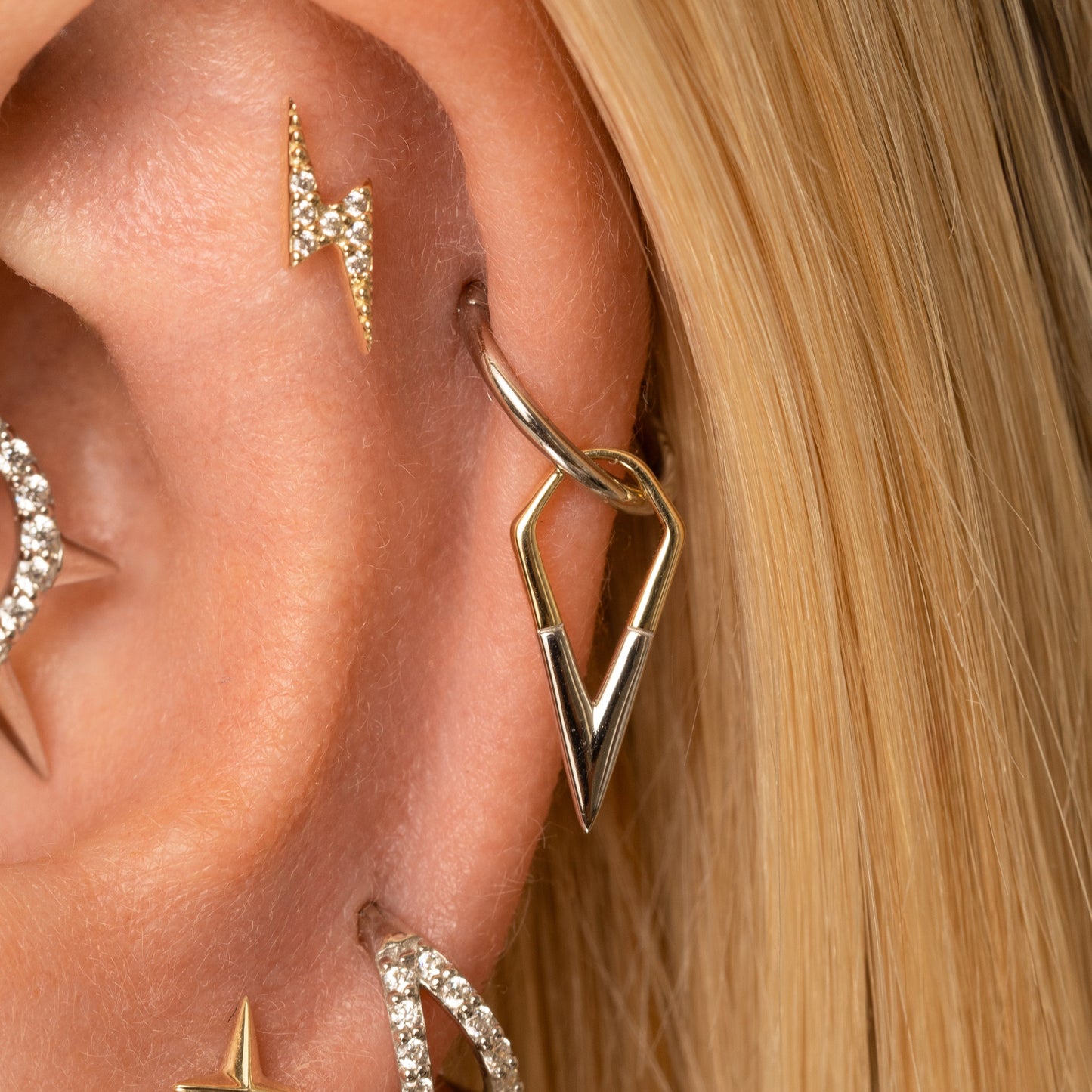 Laura Bond Jewellery 9k solid yellow and white gold mixed metal Shard earring charm Chains and Charms