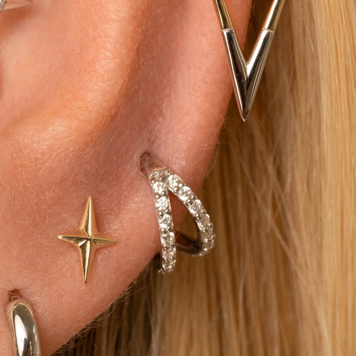 Laura Bond Jewellery 9k solid white gold double crystal clicker clicker hoop earring Huggies and Hoops