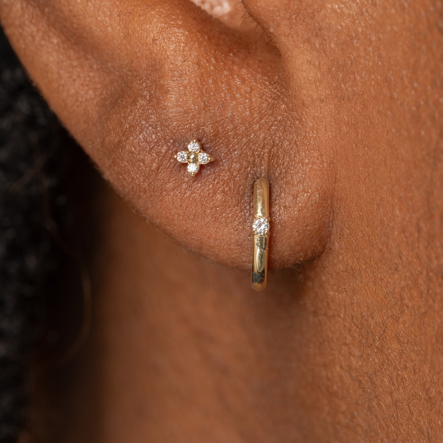 Laura Bond Jewellery 14k solid yellow gold Lady Luck flat back diamond labret stud earring Cartilage Studs