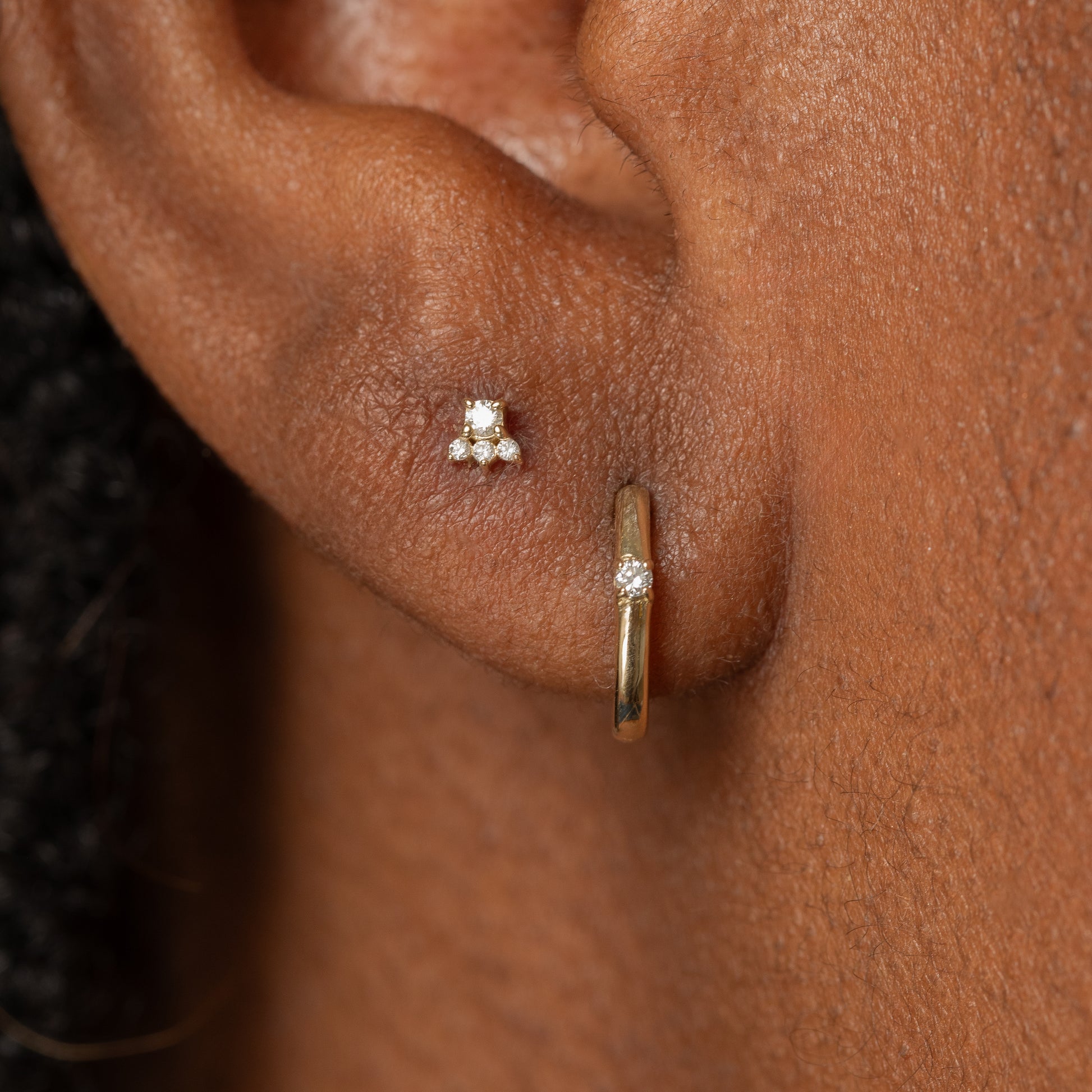 Laura Bond Jewellery 14k solid yellow gold Elsie flat back labret diamond stud earring Cartilage Studs