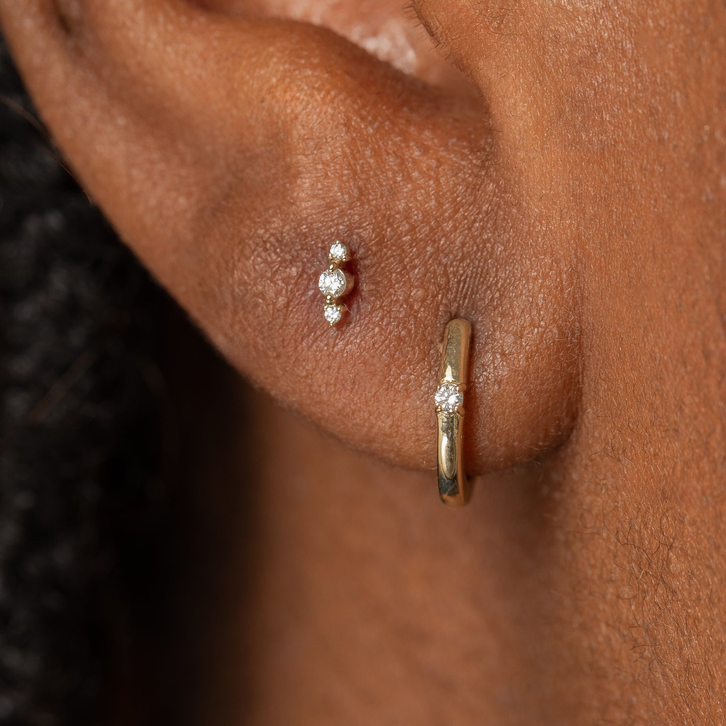 Laura Bond Jewellery 14k solid yellow gold Iris flat back labret diamond stud earring Cartilage Studs