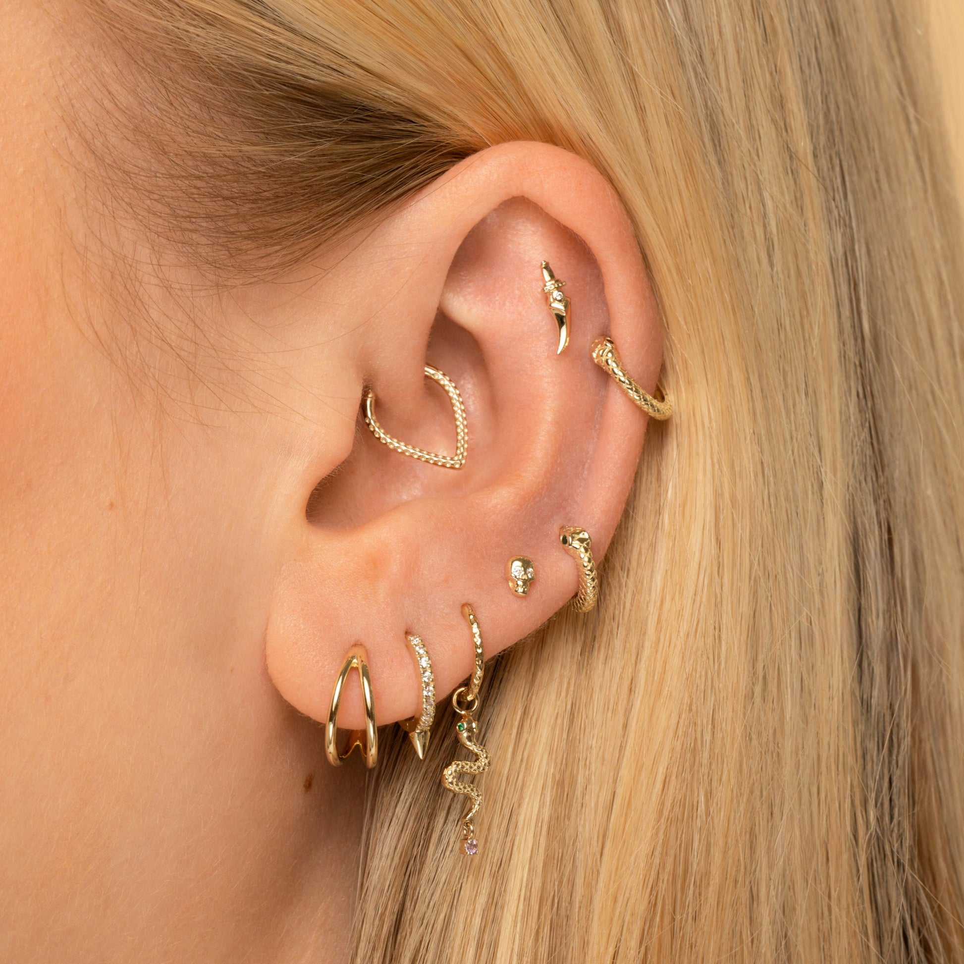 Laura Bond Jewellery The gothic stacking set - 9k solid yellow gold flat back labret stud earring set Stacking Sets