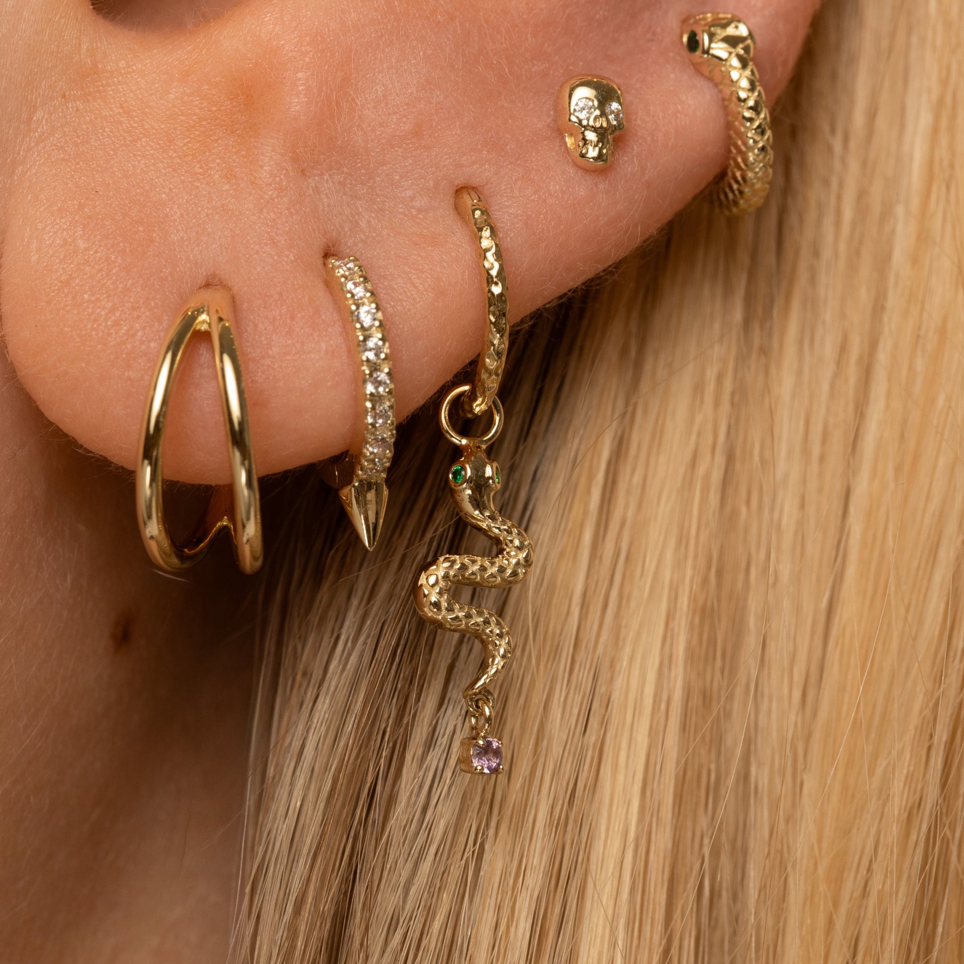 Laura Bond Jewellery Bold and Gold Edinburgh 9k solid yellow gold snake earring charm Chains and Charms