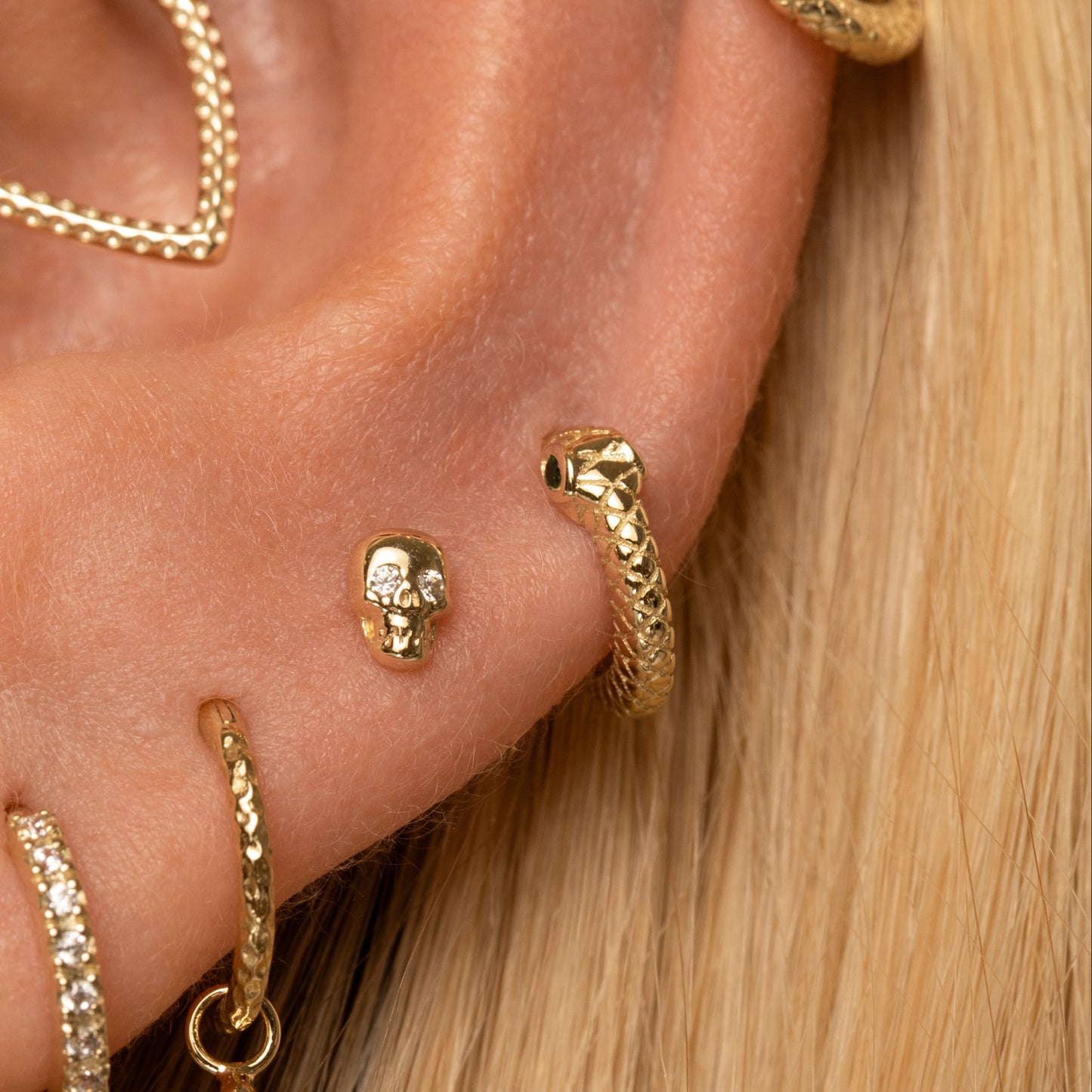 Laura Bond Jewellery The gothic stacking set - 9k solid yellow gold flat back labret stud earring set Stacking Sets