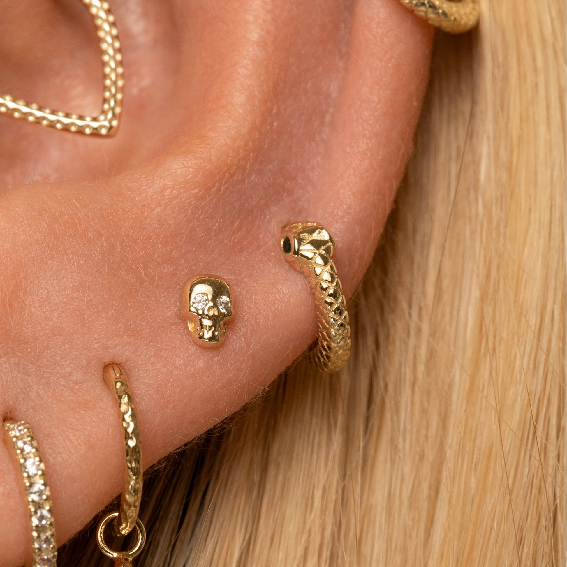 Laura Bond Jewellery The gothic stacking set - 9k solid yellow gold flat back labret stud earring set Stacking Sets