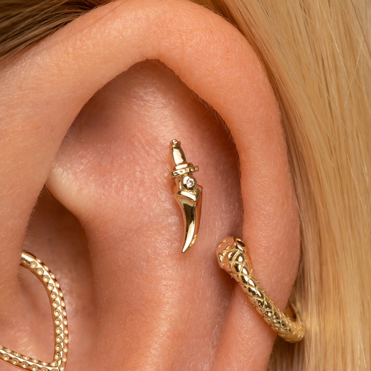 Laura Bond Jewellery The gothic stacking set - 9k solid yellow gold flat back labret stud earring set Stacking Sets