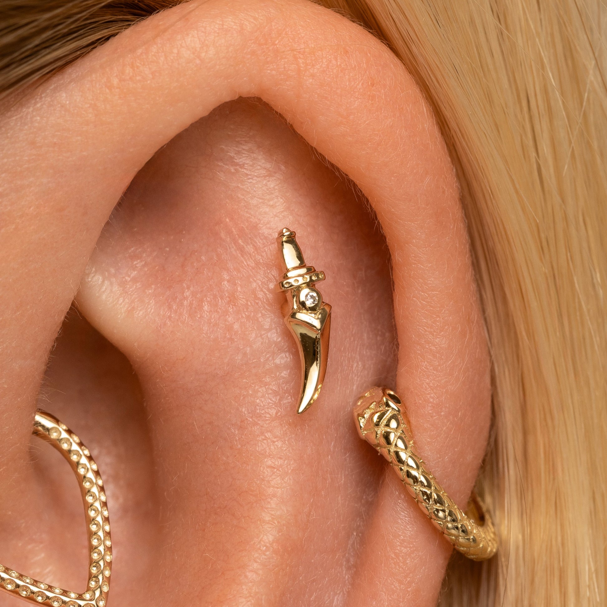 Laura Bond Jewellery The gothic stacking set - 9k solid yellow gold flat back labret stud earring set Stacking Sets
