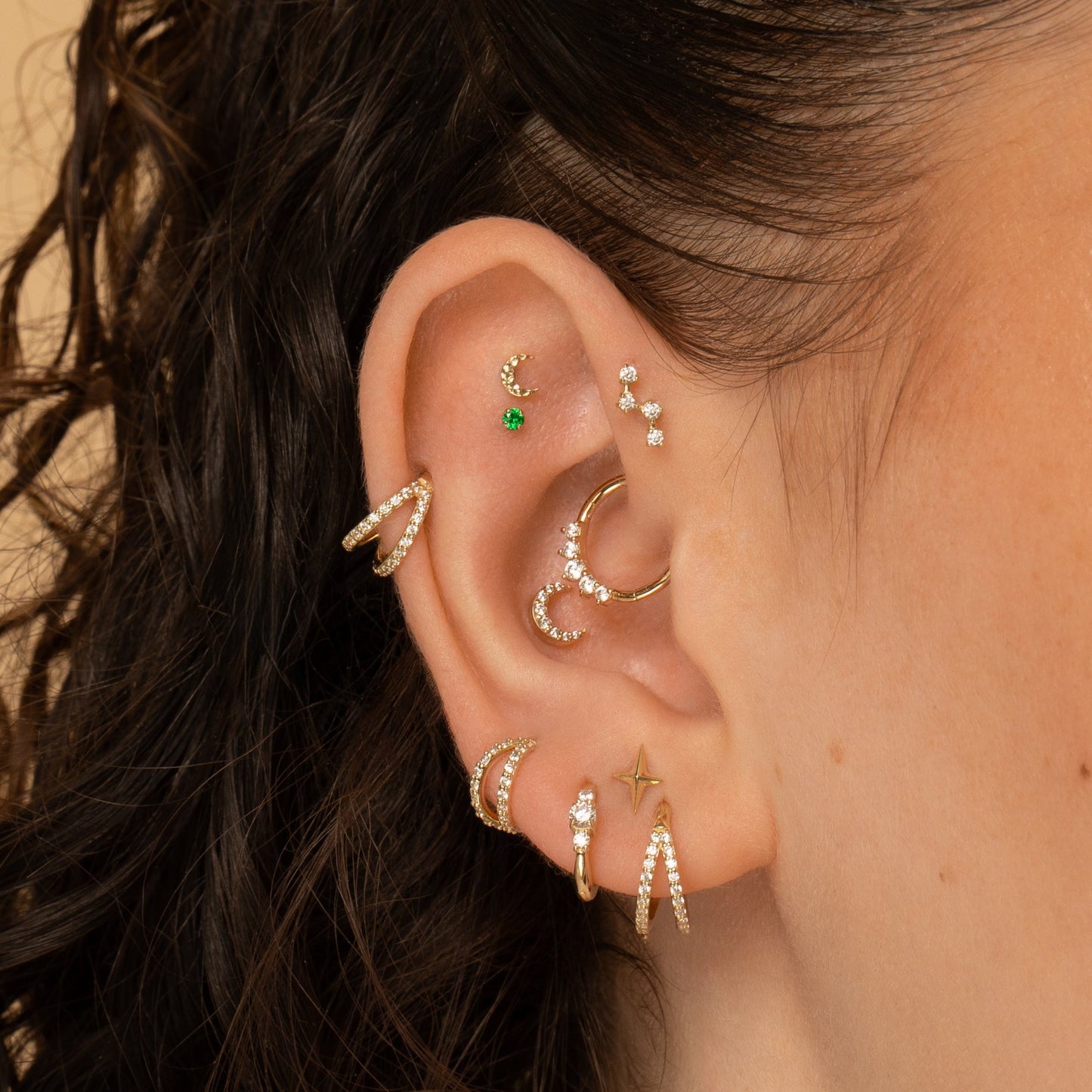 Laura Bond Jewellery 14k solid yellow gold mini constellation flat back labret stud earring Cartilage Studs