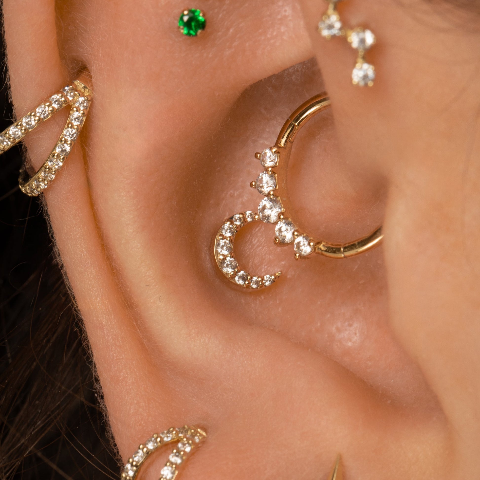 Laura Bond Jewellery 9k solid yellow gold Lunette moon flat back labret stud earring Cartilage Studs