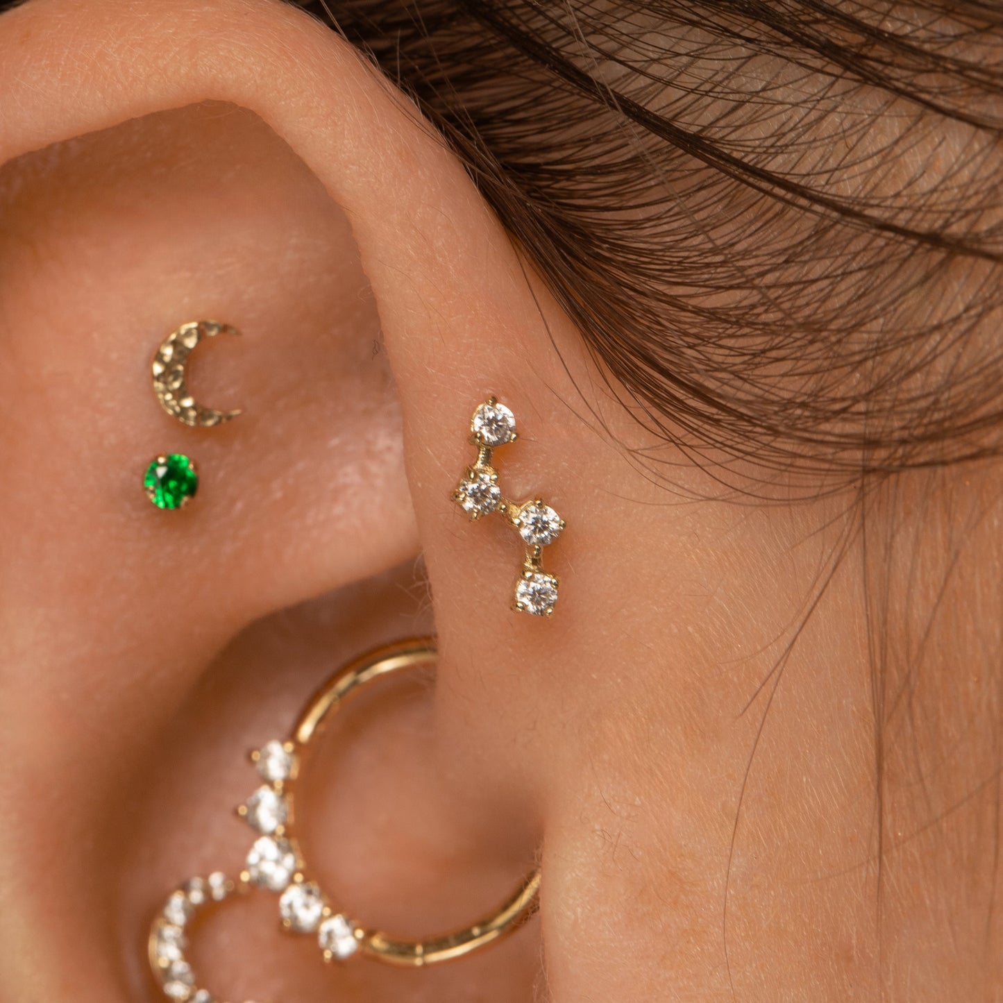 Laura Bond Jewellery 14k solid yellow gold mini constellation flat back labret stud earring Cartilage Studs