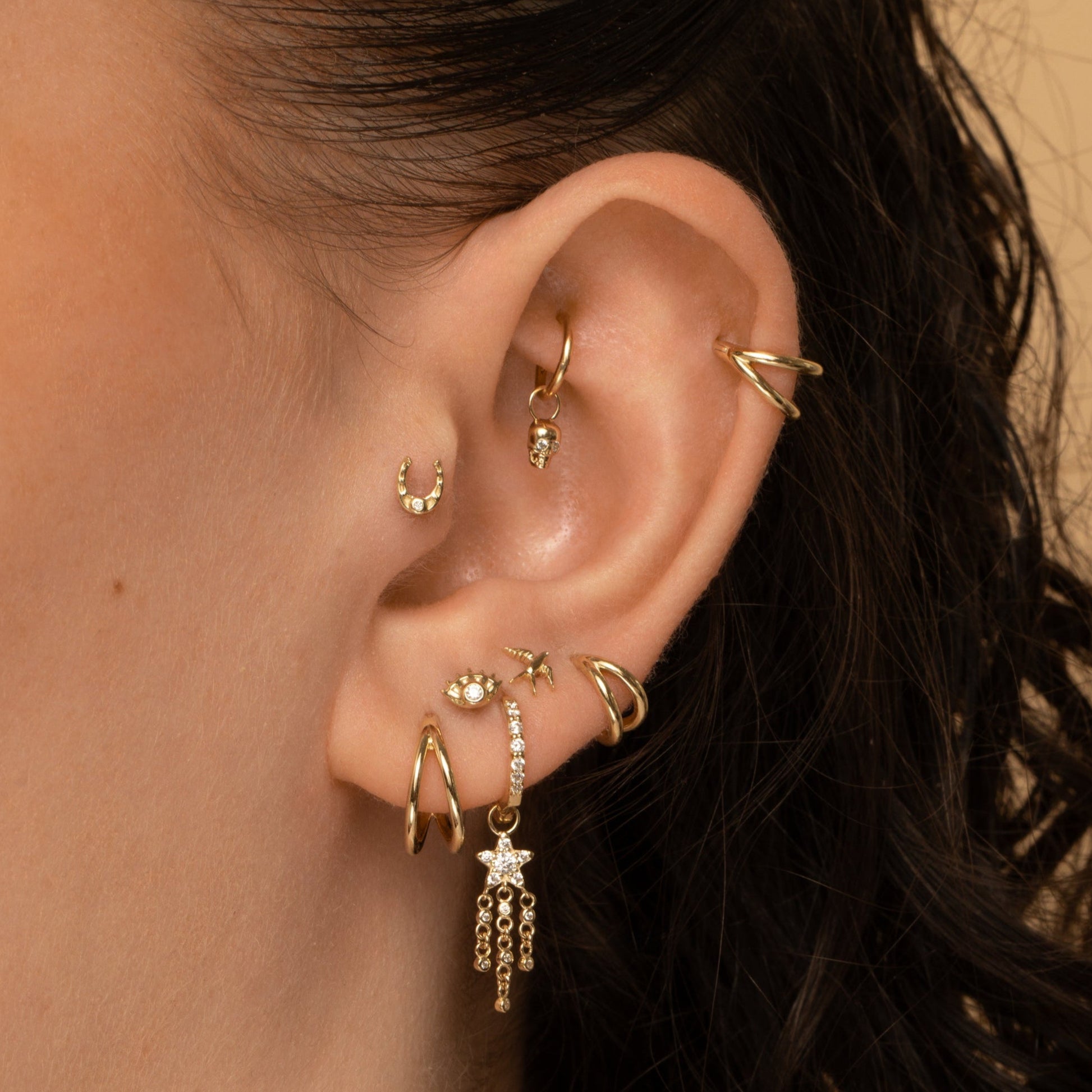 Laura Bond Jewellery Bold and Gold Edinburgh 14k solid yellow gold swallow flat back labret stud earring Cartilage Studs