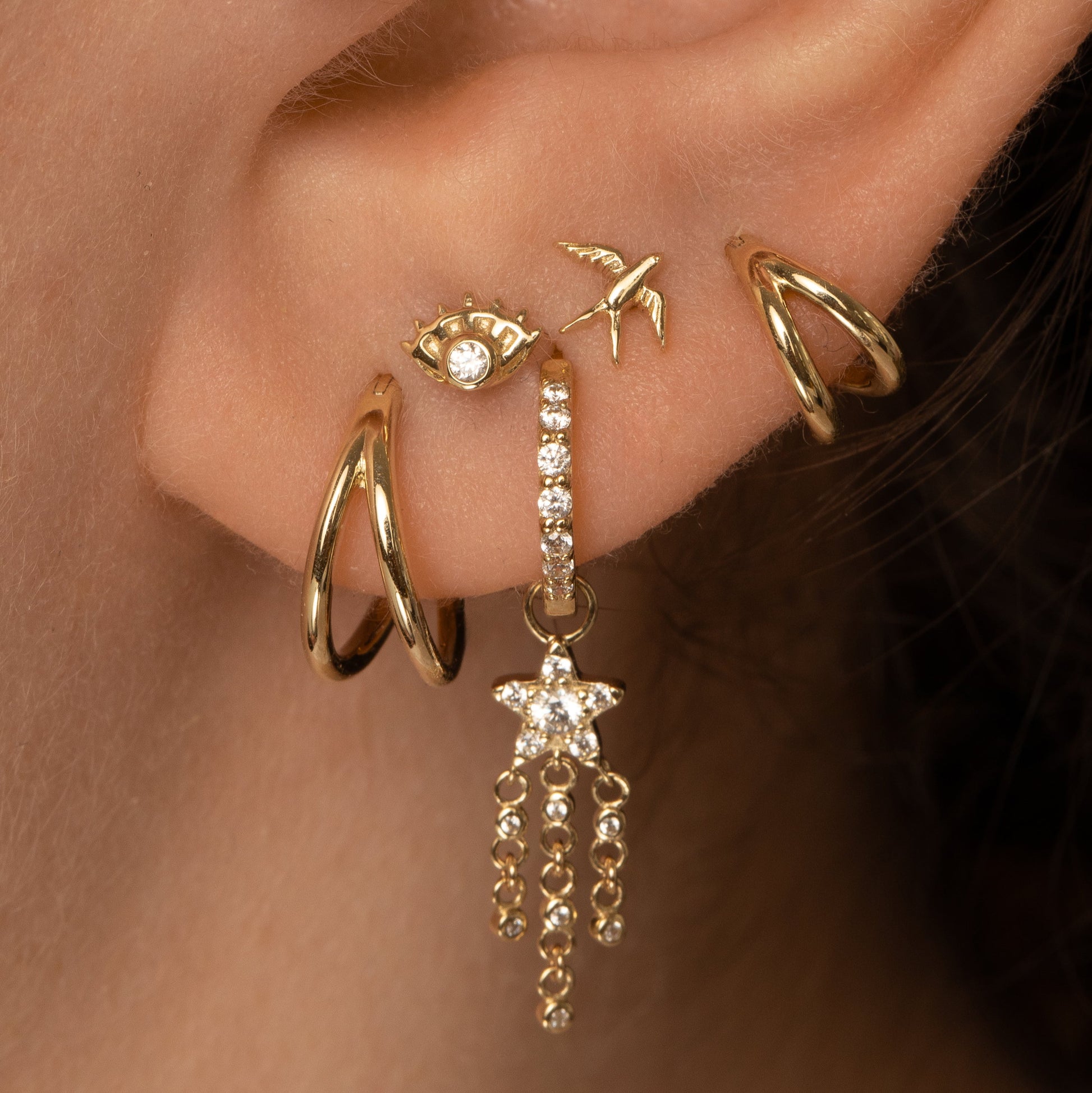 9k solid yellow gold double clicker hoop earring Huggies and Hoops Laura Bond Jewellery