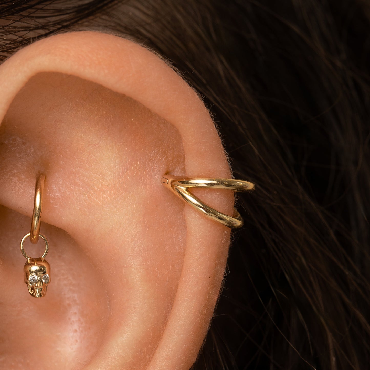 9k solid yellow gold double clicker hoop earring Huggies and Hoops Laura Bond Jewellery