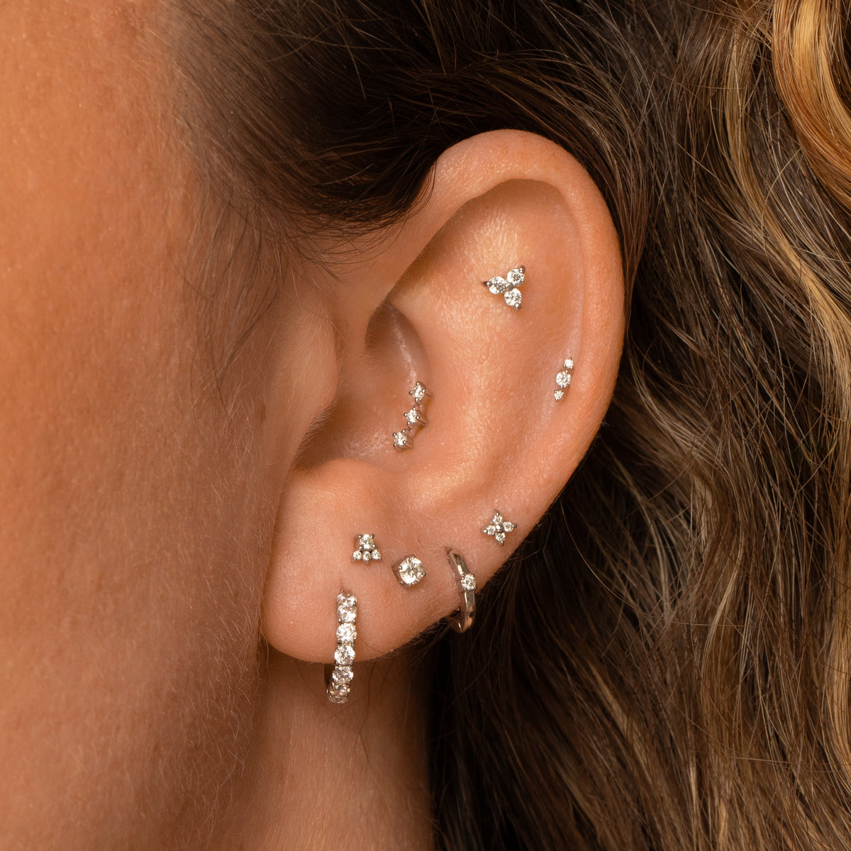 The classic stacking set - 9k solid white gold flat back labret stud earring set Stacking Sets Laura Bond Jewellery