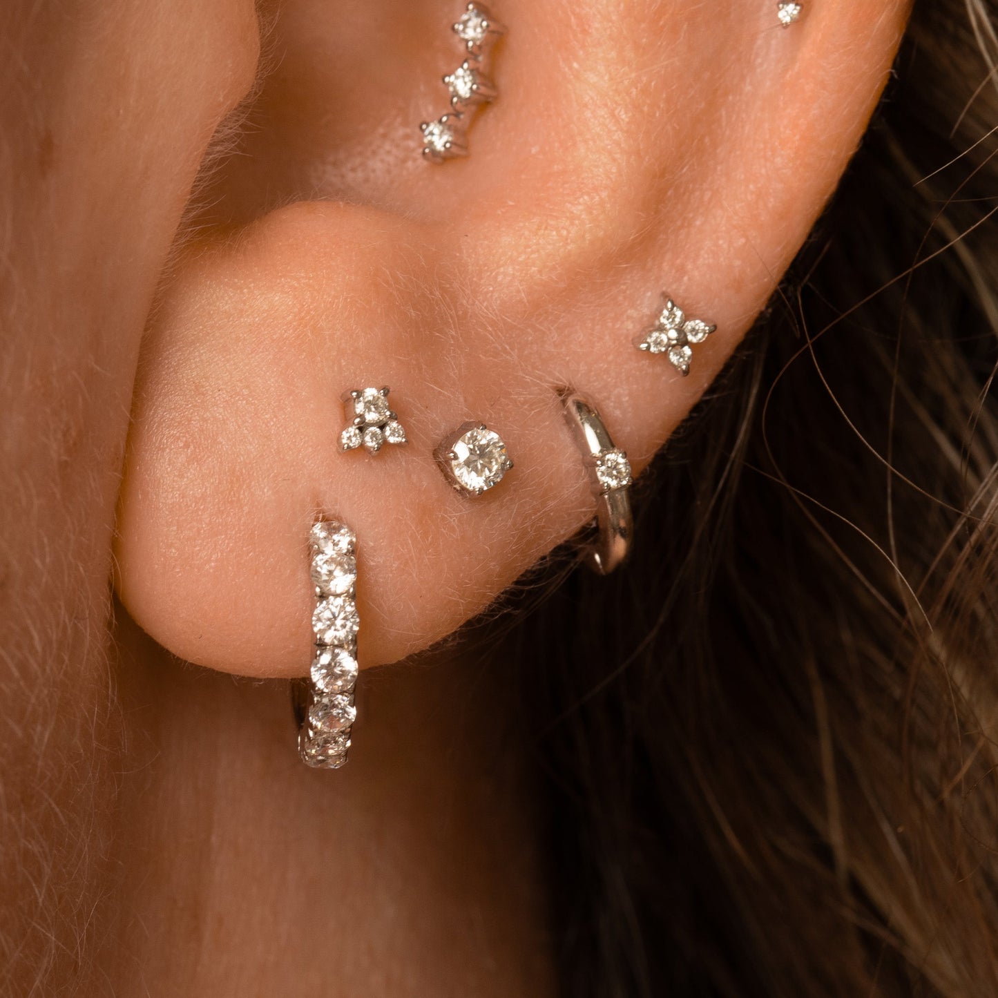 Laura Bond Jewellery 14k solid white gold single diamond flat back labret stud earring Cartilage Studs