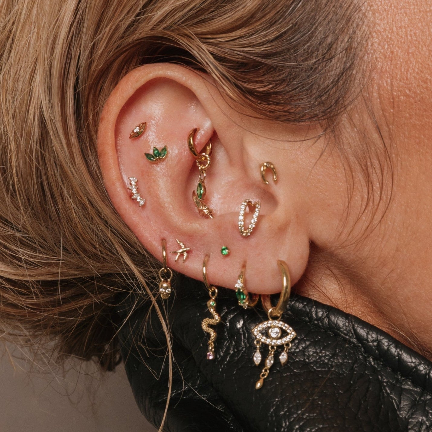 Laura Bond Jewellery Bold and Gold Edinburgh 9k solid yellow gold twisted Cressida green earring charm Chains and Charms